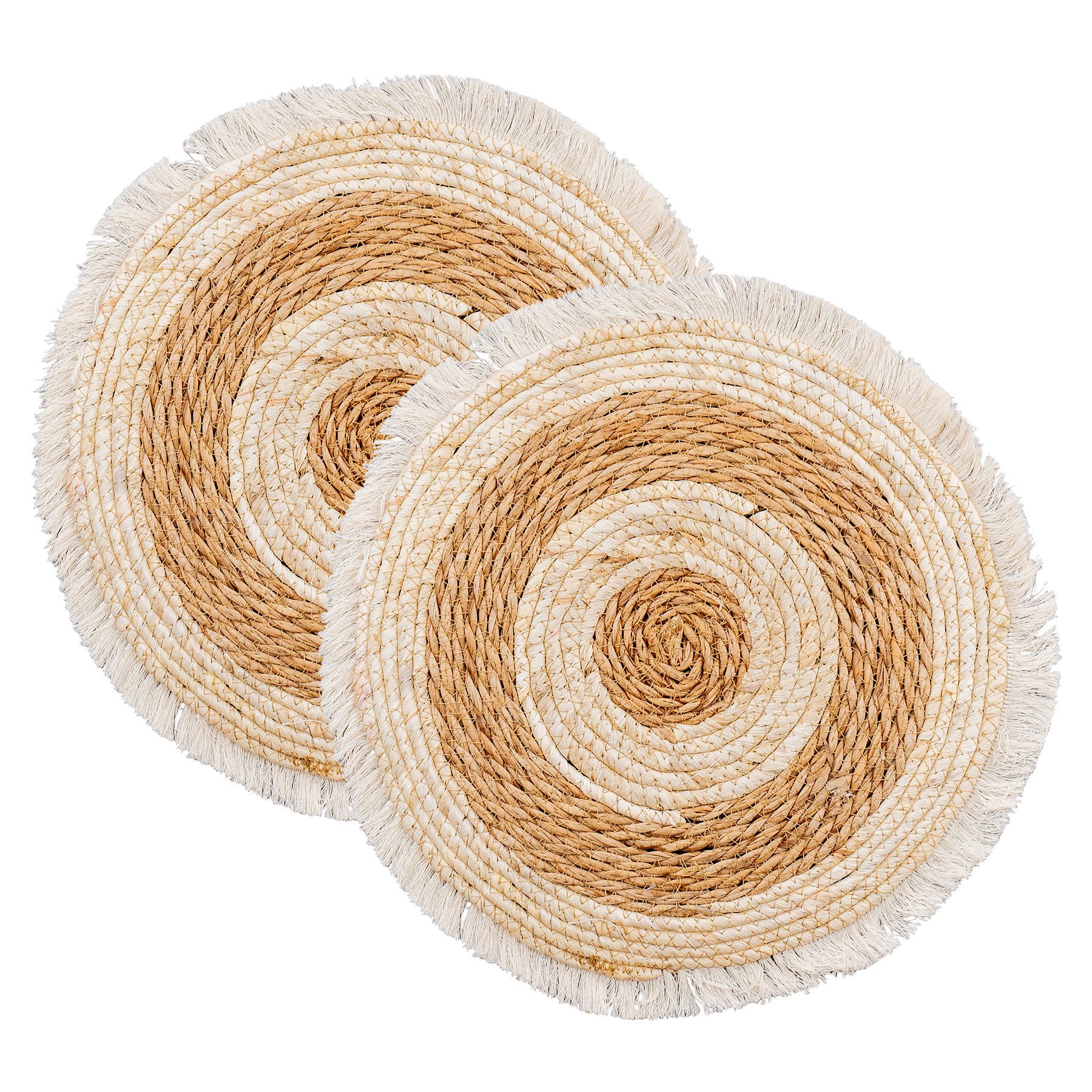 Levandeo® Platzset, 2er Set Platzmatte Ø38cm Natur Beige Boho Tischmatte Fr günstig online kaufen