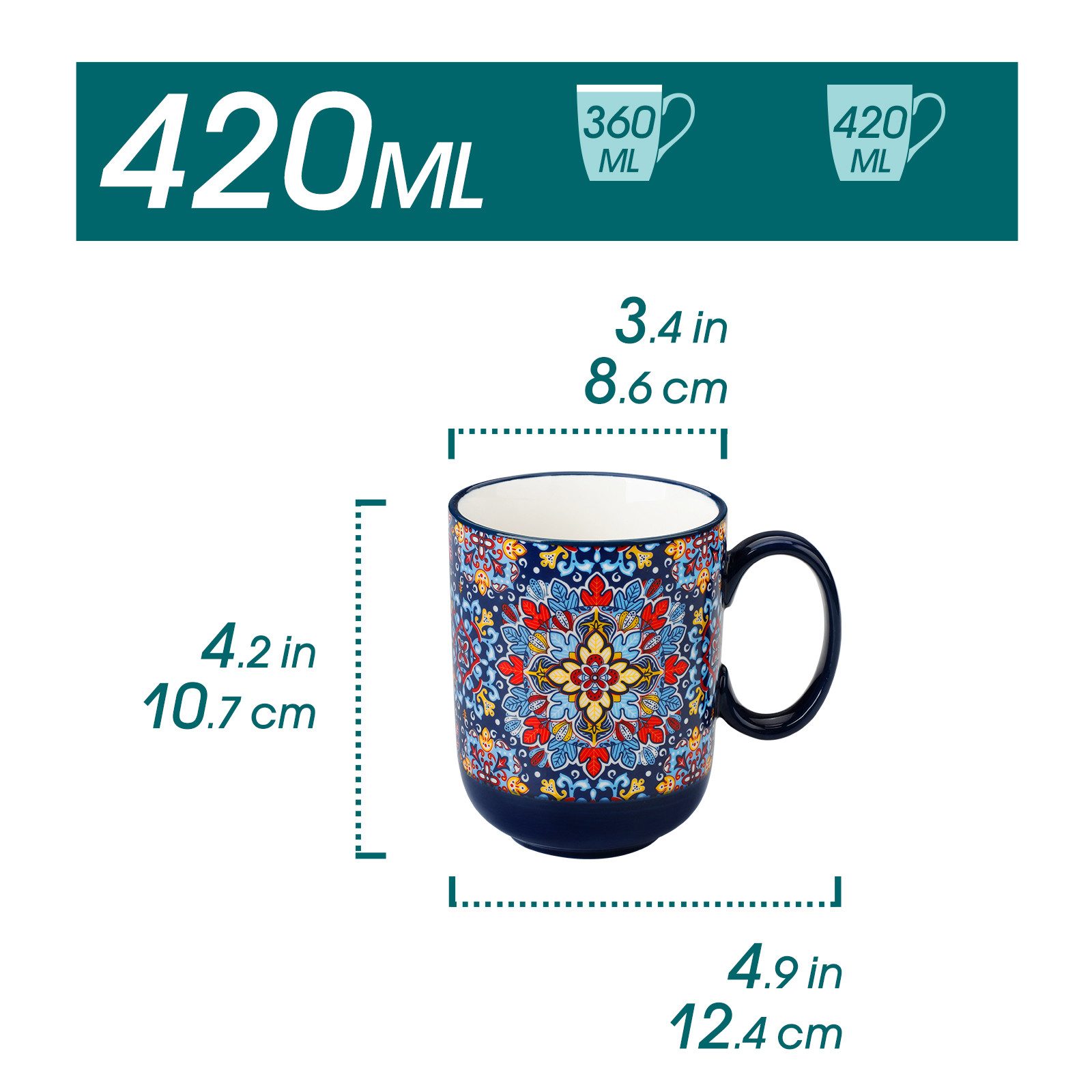 vancasso Becher 6-tlg Porzellan Becher, Kaffeebecher, Teebecher, Boho-Stil, 6-tlg., Porzellan