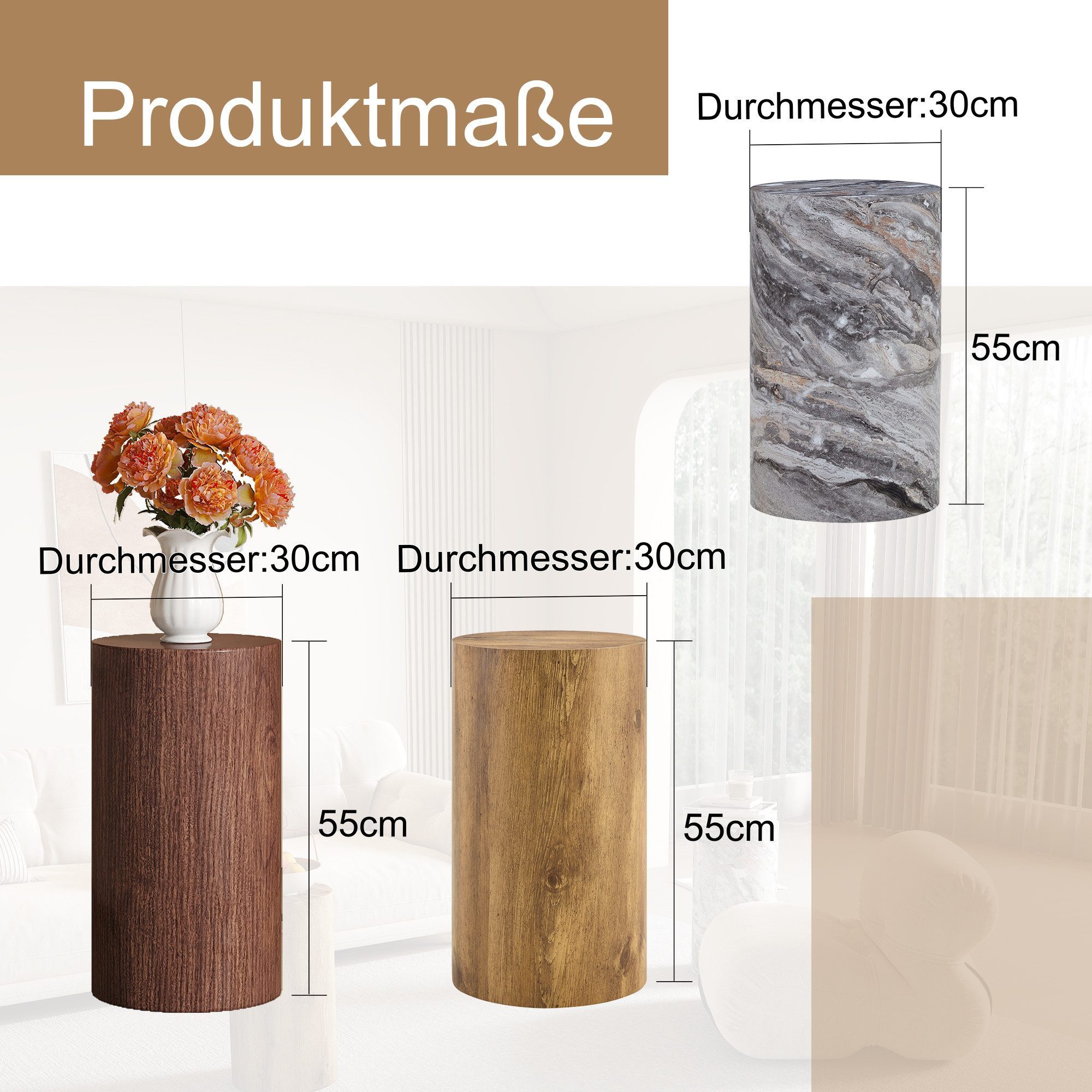 gopop Wohnzimmertisch rund 30cm, Beistelltisch Satztisch zylindrisch (1-St), Stilvoller Begleiter – kompakt, modern und vielseitig einsetzbar
