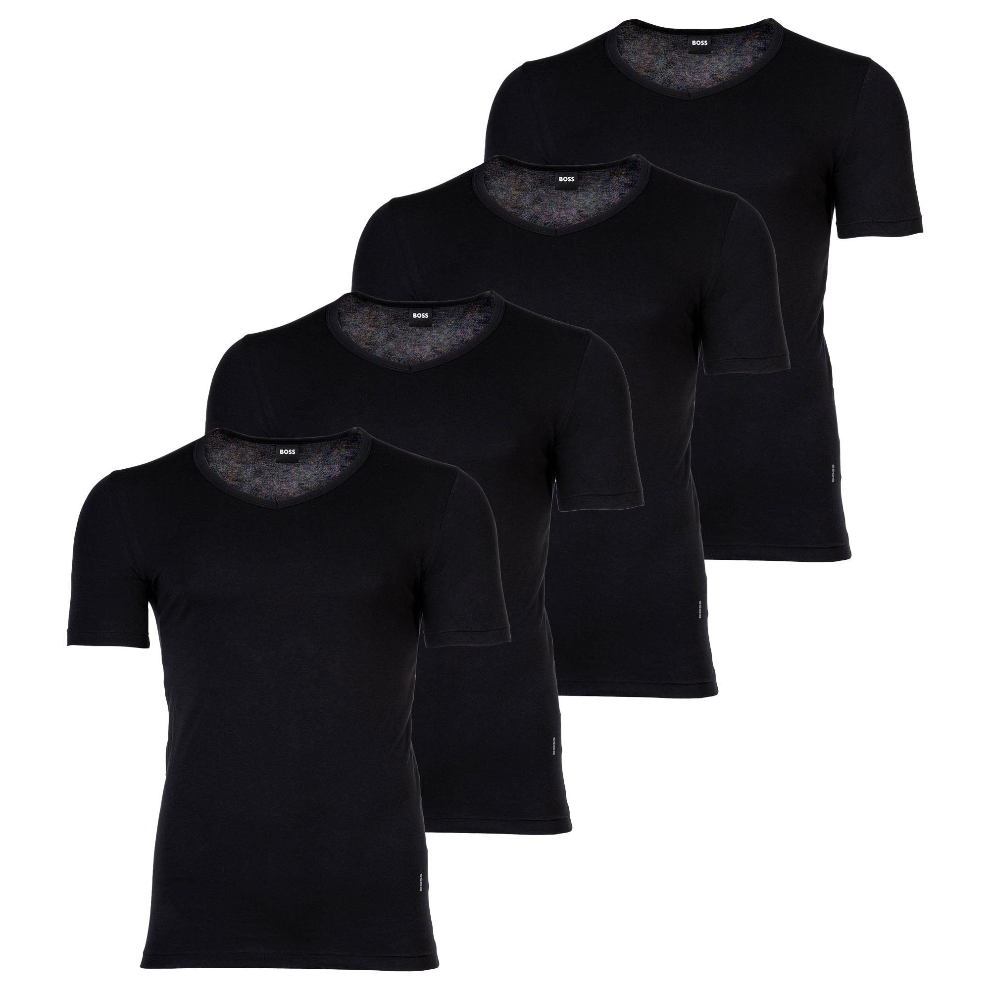TShirtVN Schwarz Modern Herren - Unterhemd BOSS Pack 4er T-Shirt,