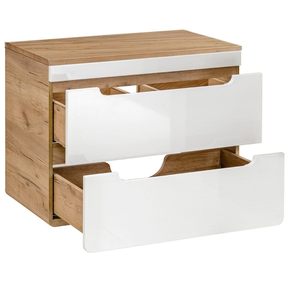 Lomadox Waschbeckenschrank LUTON-56 weiß mit Wotan Eiche Nb. 81/61,5/46 cm günstig online kaufen