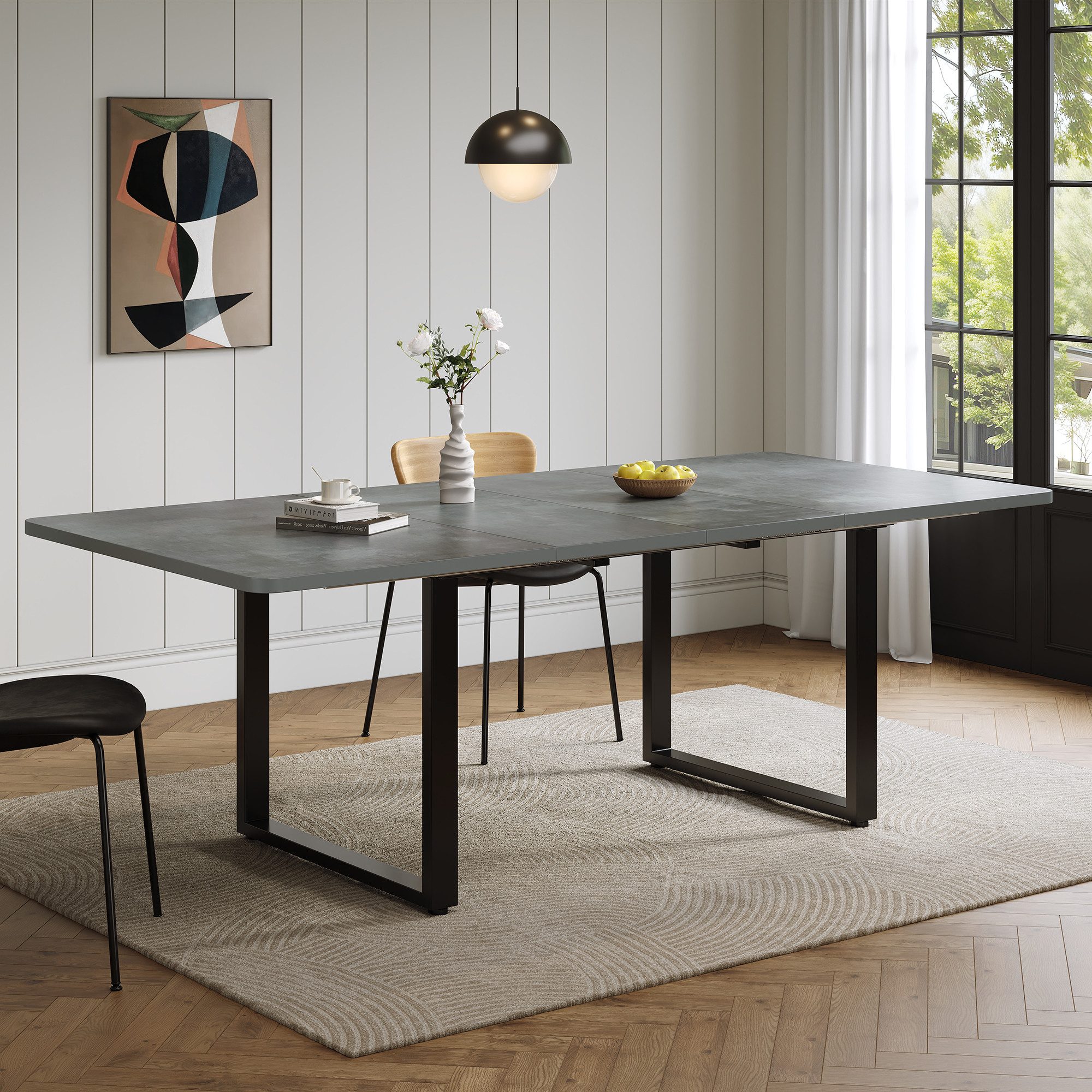HAUSS SPOLE Esstisch mit 3 Längen,Ausziehbarer Küchentisch Metallbeine&Schwerlastführungen (Packung, 1-St., geeignet für 6-10 Personen, für Esszimmer, Küche, Eichenfarbe), Wohnzimmertisch Esstisch Küchentisch einfacher Stil