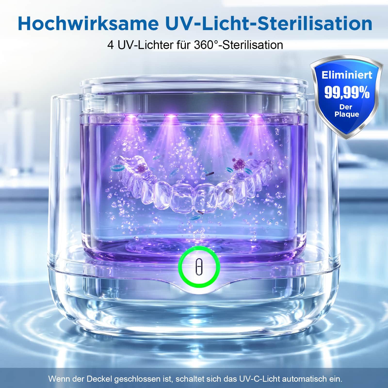 ANYSUN Ultraschallreiniger UV Ultraschallreinigungsgerät Ultraschall-Zahnreinigungsgerät, 24W Mit UV-Licht, zur Desinfektion mit 2 Modi mit Bakterienabtötung.
