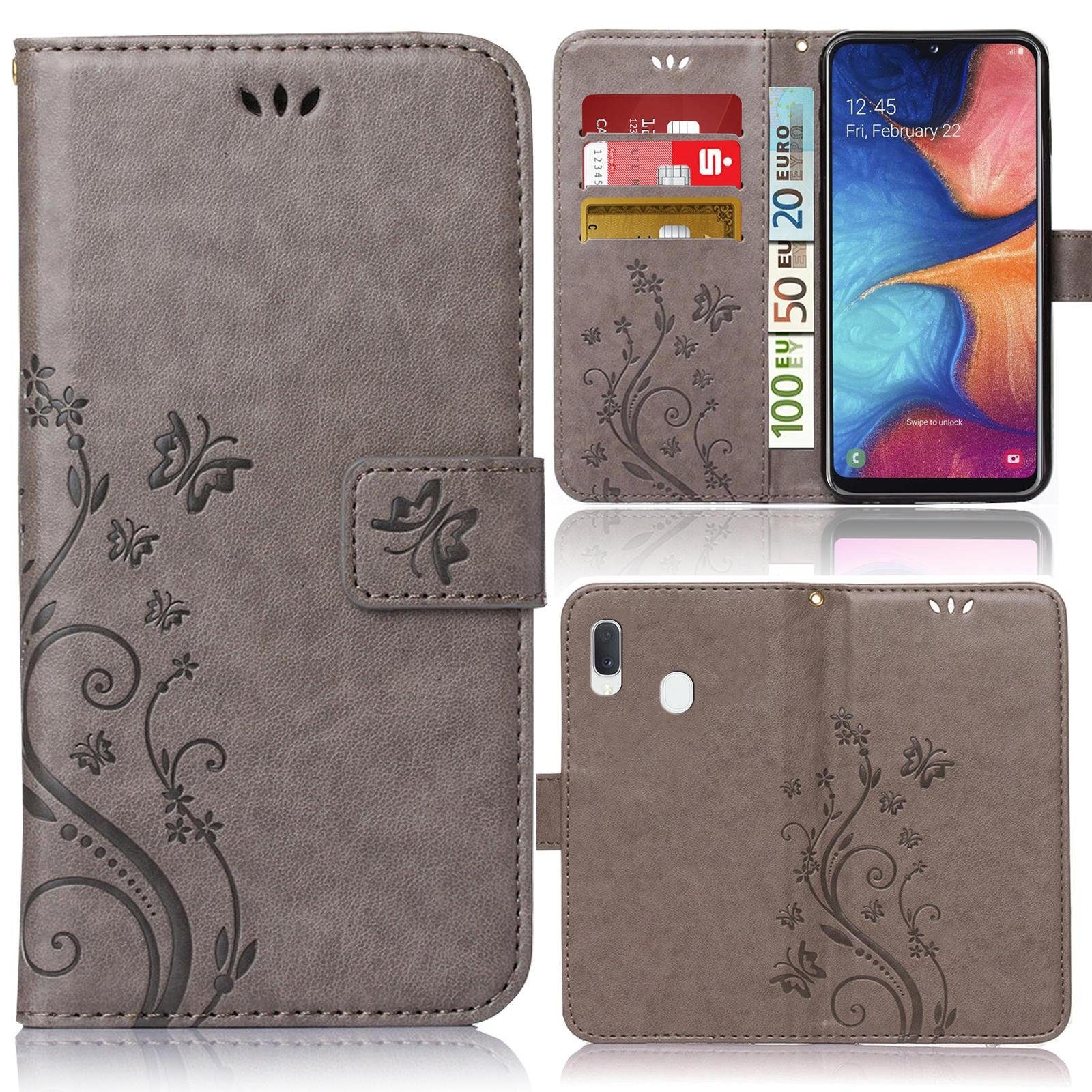 Numerva Handyhülle Bookstyle Flower für Samsung Galaxy A20e, Handy Tasche Schutzhülle Klapphülle Flip Cover mit Blumenmuster
