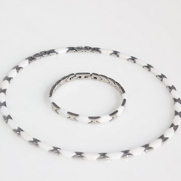 ELLAWIL Collier-Set Collier und Armband aus Keramik und Edelstahl weiß/silber (Kettenlänge 49 cm, Armbandlänge 20cm, inklusive Geschenkschachtel), inklusive Geschenkschachtel
