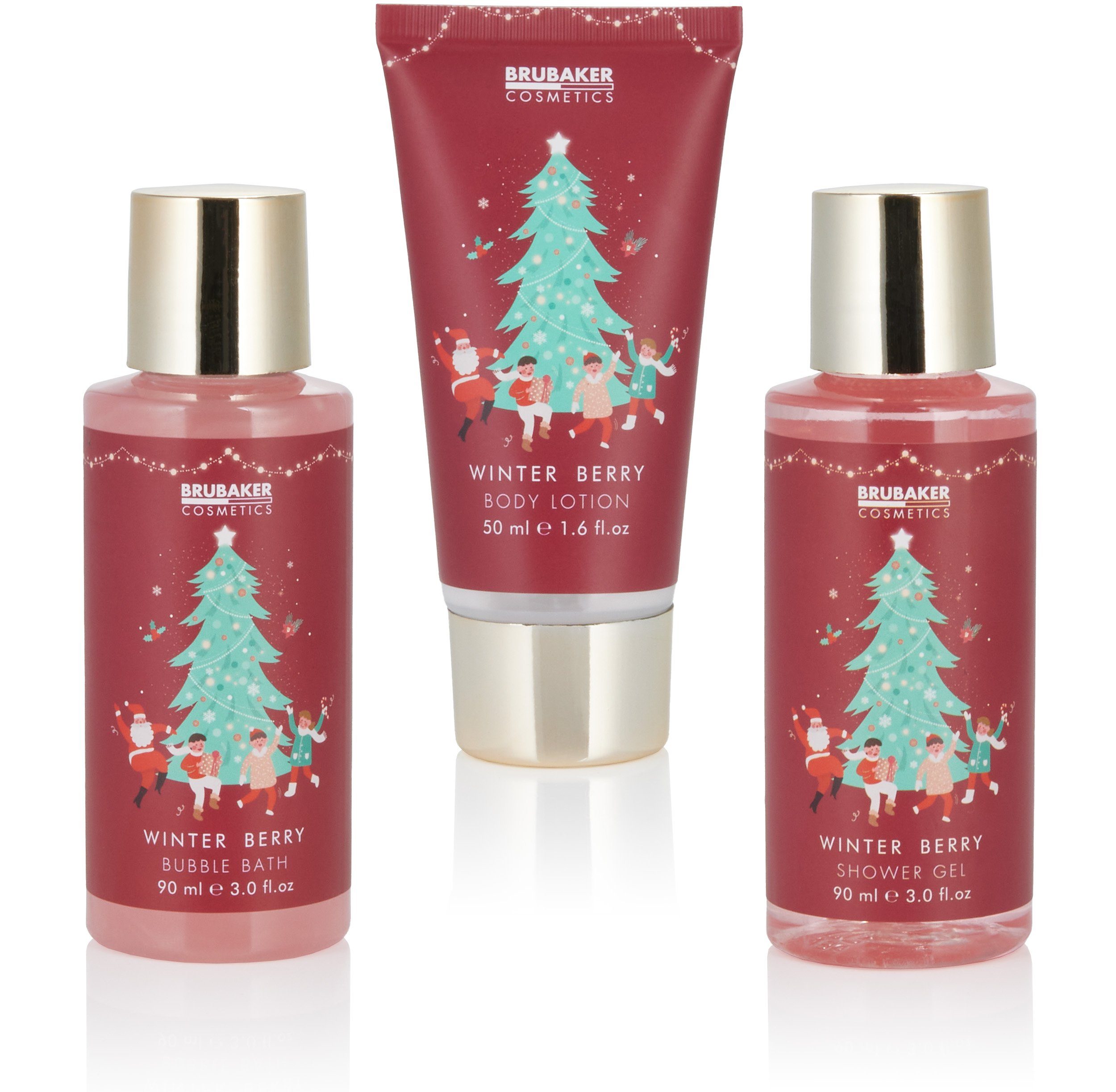 BRUBAKER Pflege-Geschenkset Dusch- und Badeset mit Winter Beeren Duft - Merry Christmas, Rot, 5-tlg., Frauen Geschenkset Weihnachten in Deko Wanne, Wellness Pflegeset