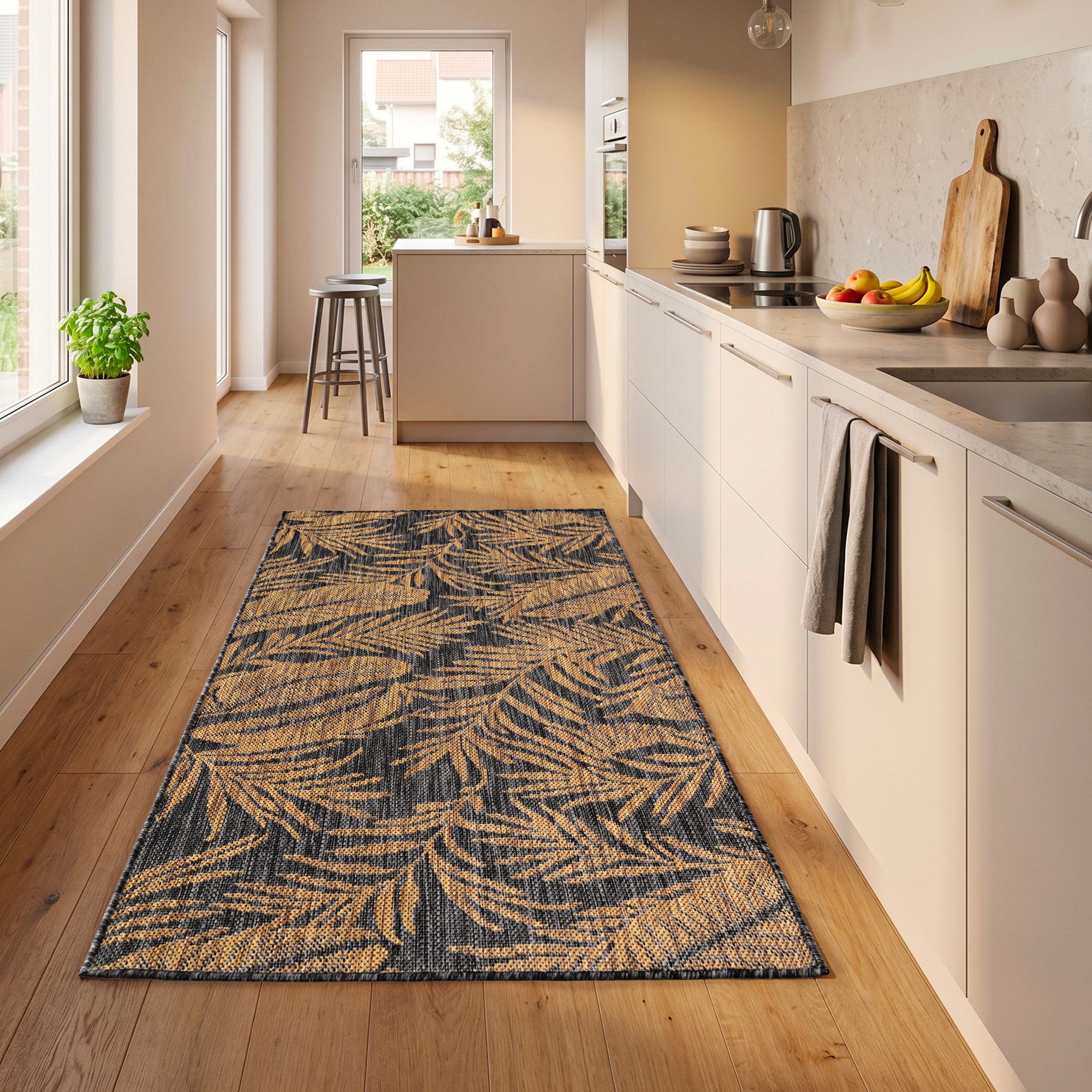 SIMPEX24 Outdoorteppich Botanisch, Läufer, Höhe: 3 mm, Teppich Wetterfest Waschbar Balkon, Garten, Terrasse und Küchenteppich