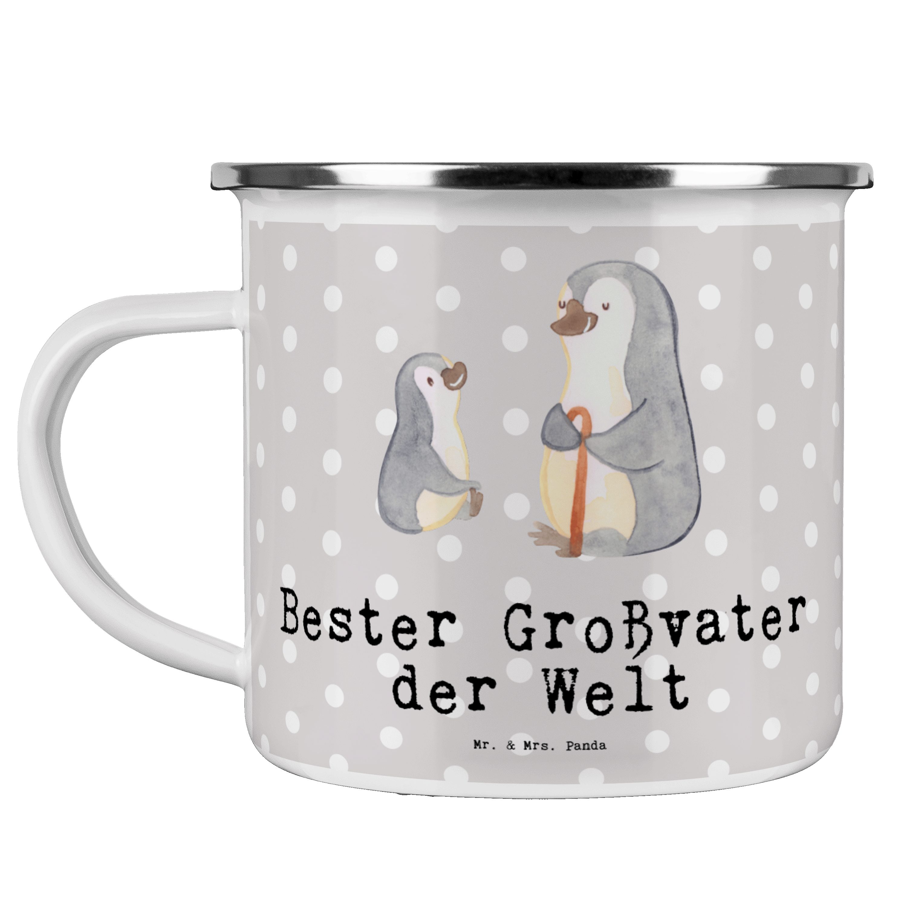 Mr. & Mrs. Panda Becher Pinguin Bester Großvater der Welt - Grau Pastell - Geschenk, Trinkbec, Emaille
