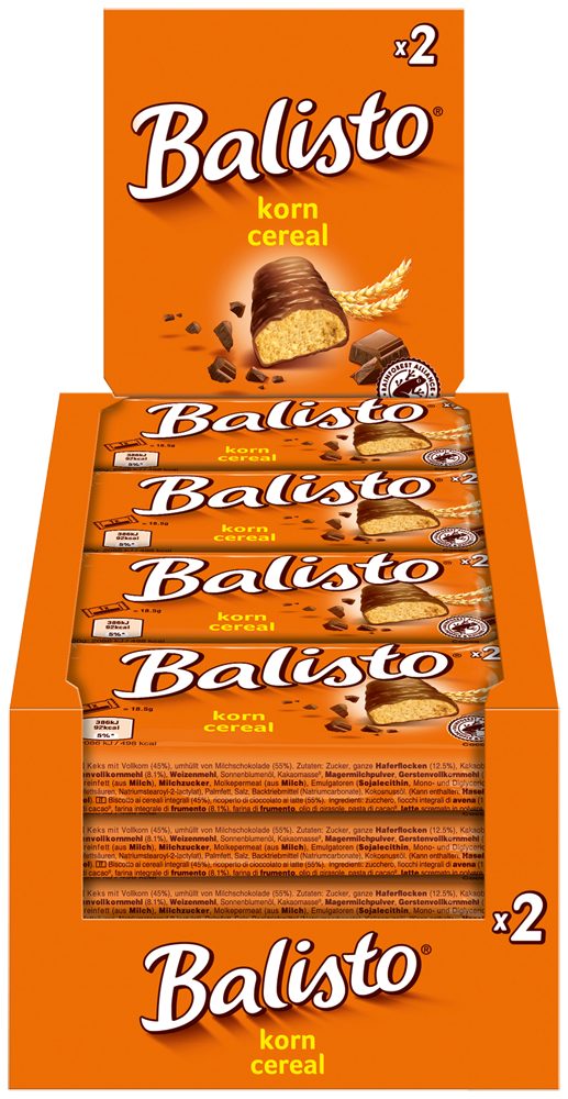 Balisto Süßigkeit Balisto Riegel Korn 2x20x37g, Vollkorn & Milchschokolade