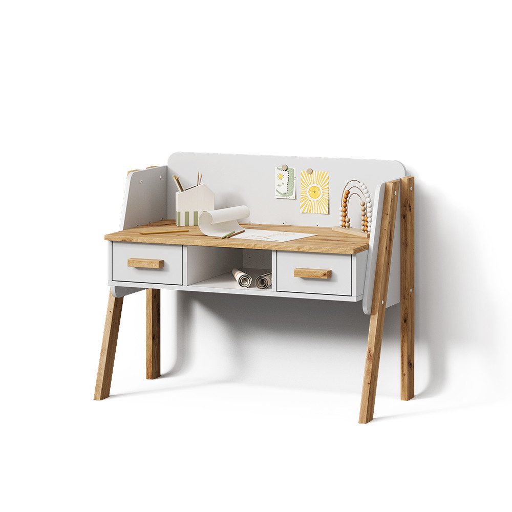 Livinity® Schreibtisch Mailo, Weiß/Artisan/Artisan, 97 x 80 cm (1-St)