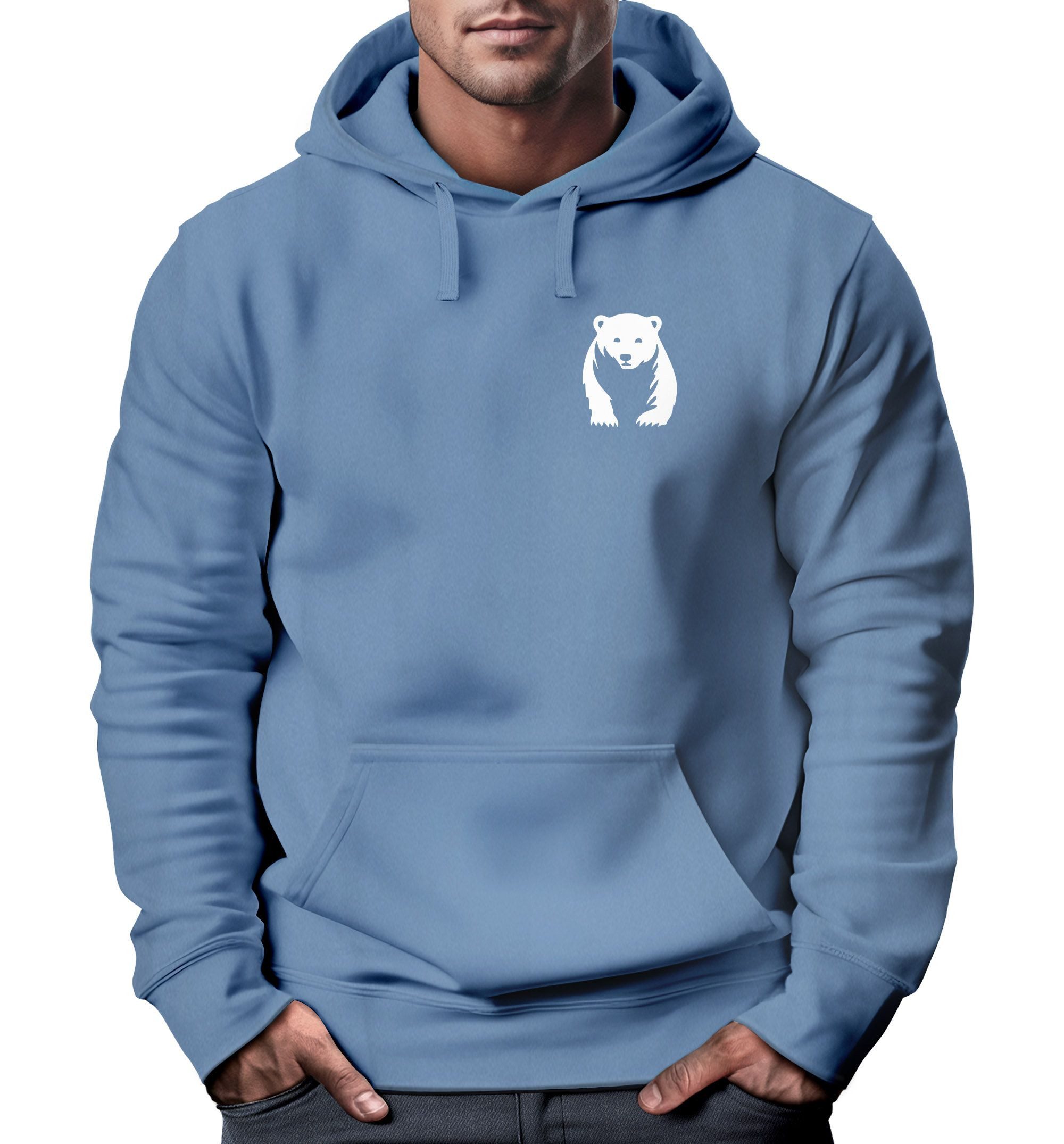 Neverless Hoodie Hoodie Herren Print Aufdruck Motiv Brustprint Logo Bär Natur Outdoor