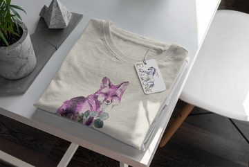 Sinus Art T-Shirt Herren Shirt 100% gekämmte Bio-Baumwolle T-Shirt Aquarell Fuchs Blumen Motiv Nachhaltig Ökomode aus (1-tlg)