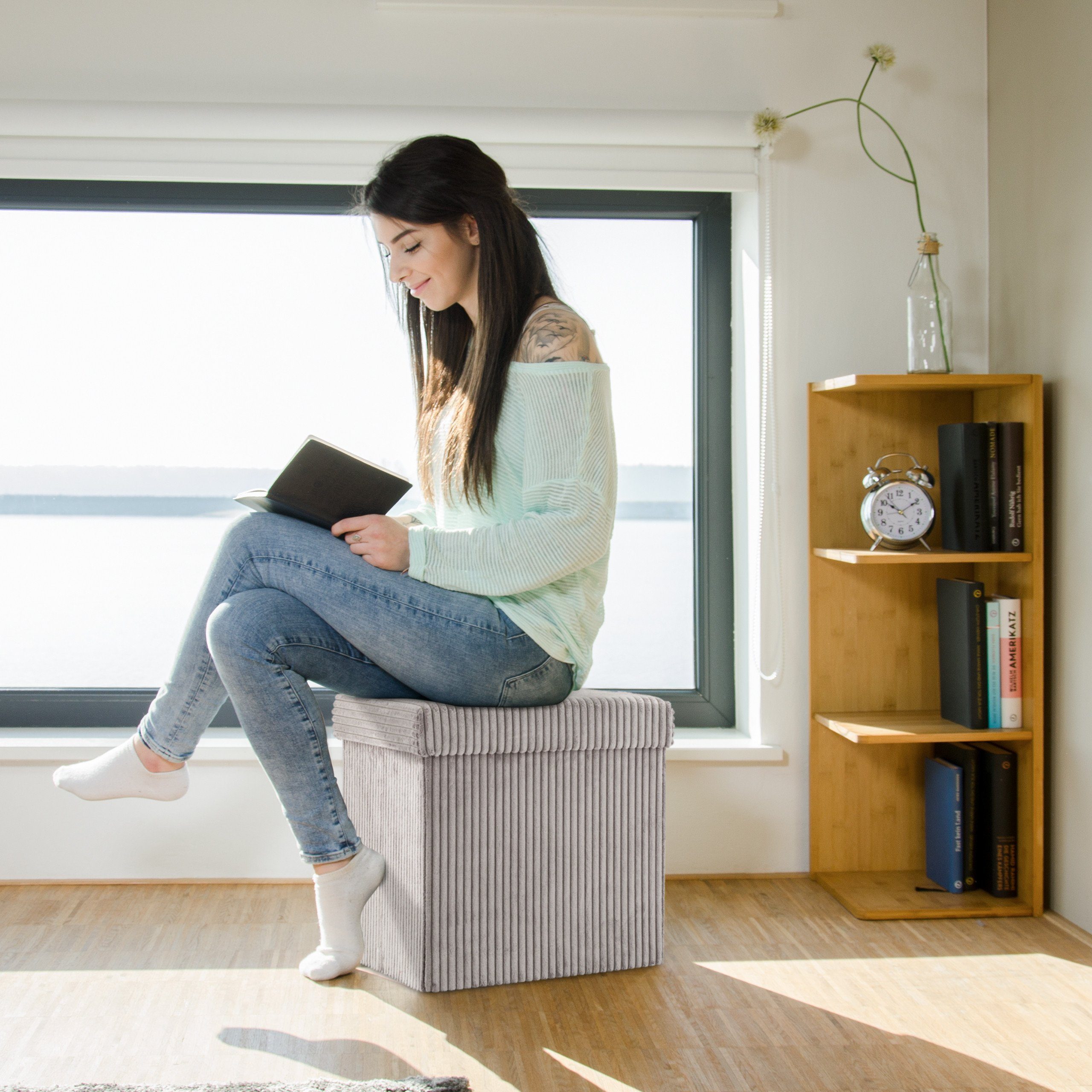 relaxdays Sitzwürfel faltbar Samt, Grau günstig online kaufen