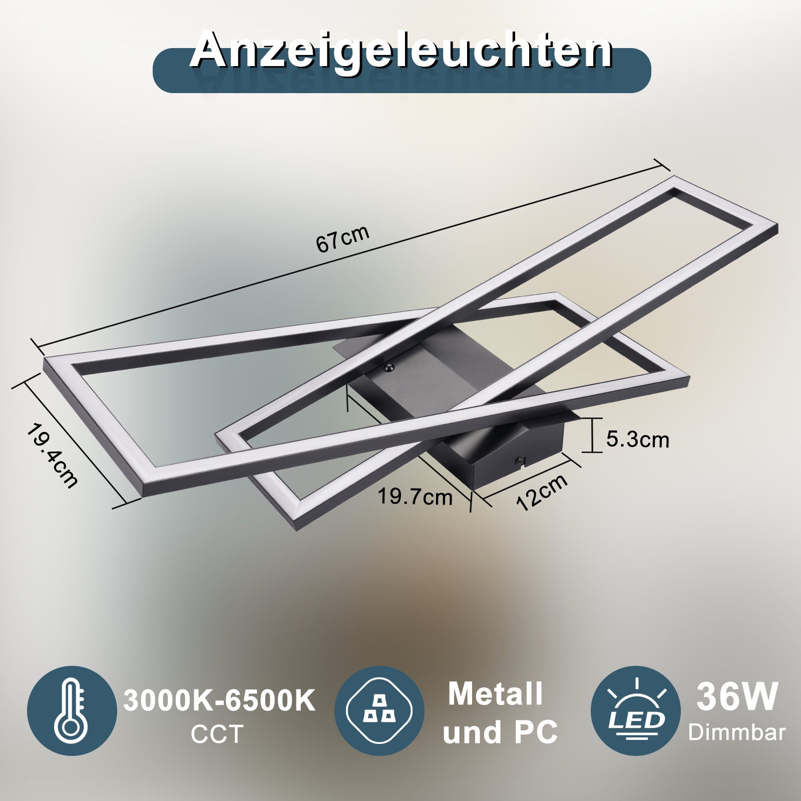 Nettlife LED Deckenleuchte Schwarz Eckig Wohnzimmer Dimmbar Modern 36/45W mit Fernbedienung, Dimmbar mit Fernbedienung, LED fest integriert, Farbwechsler, Metall Deckenlampe für Schlafzimmer Küche Flur Büro Kinderzimmer