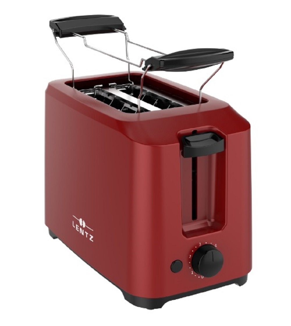 Lentz Toaster LENTZ 2-Scheiben Toaster 700 Watt mit Brötchenaufsatz 7-Stufen Rot Bordeaux