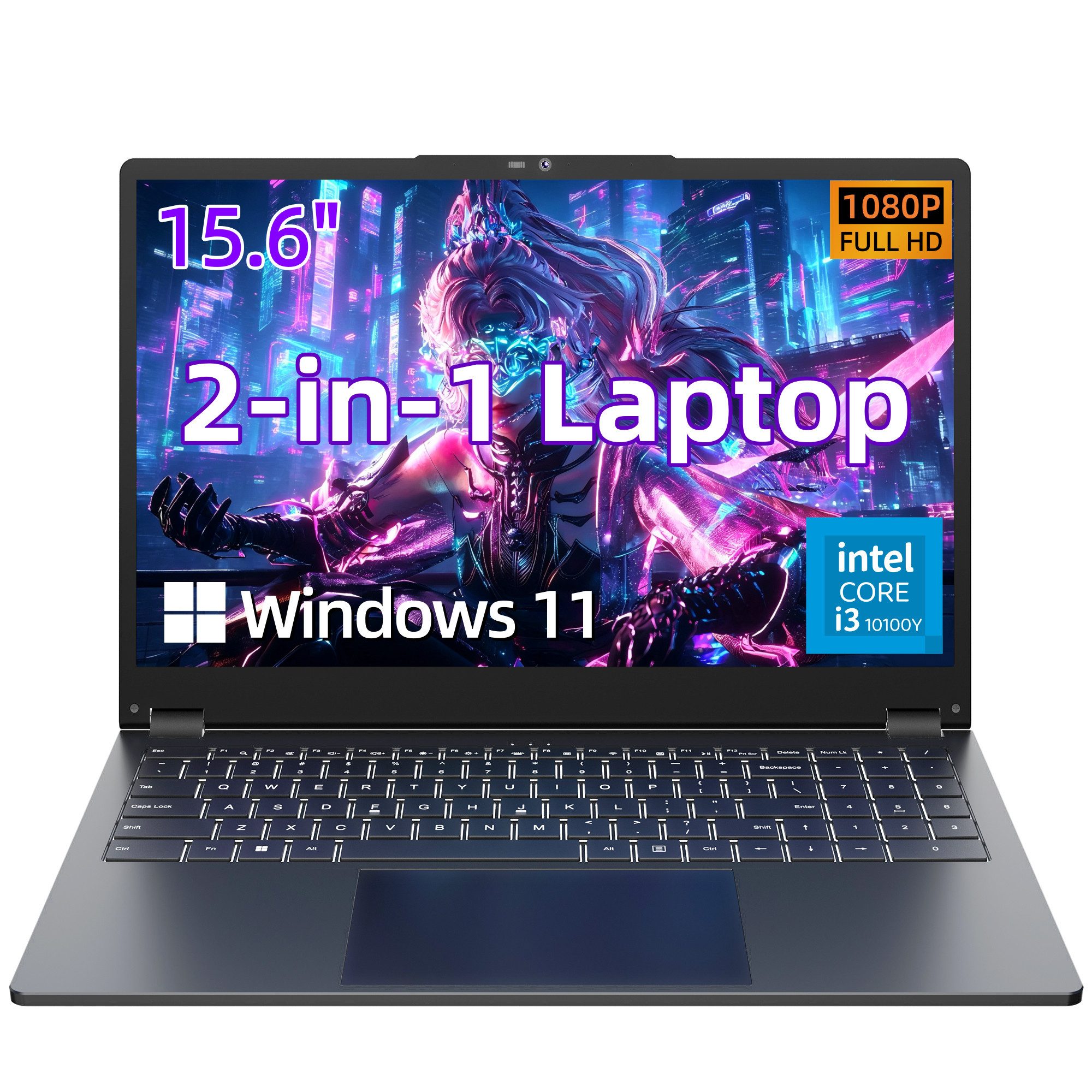 MENGHU 2-in-1 Laptop Intel Core i3-10100Y bis zu 3,9GHz beleuchtete Tastatur Notebook (Intel® Core™ i3-10100Y, 16 GB, 256 GB SSD)