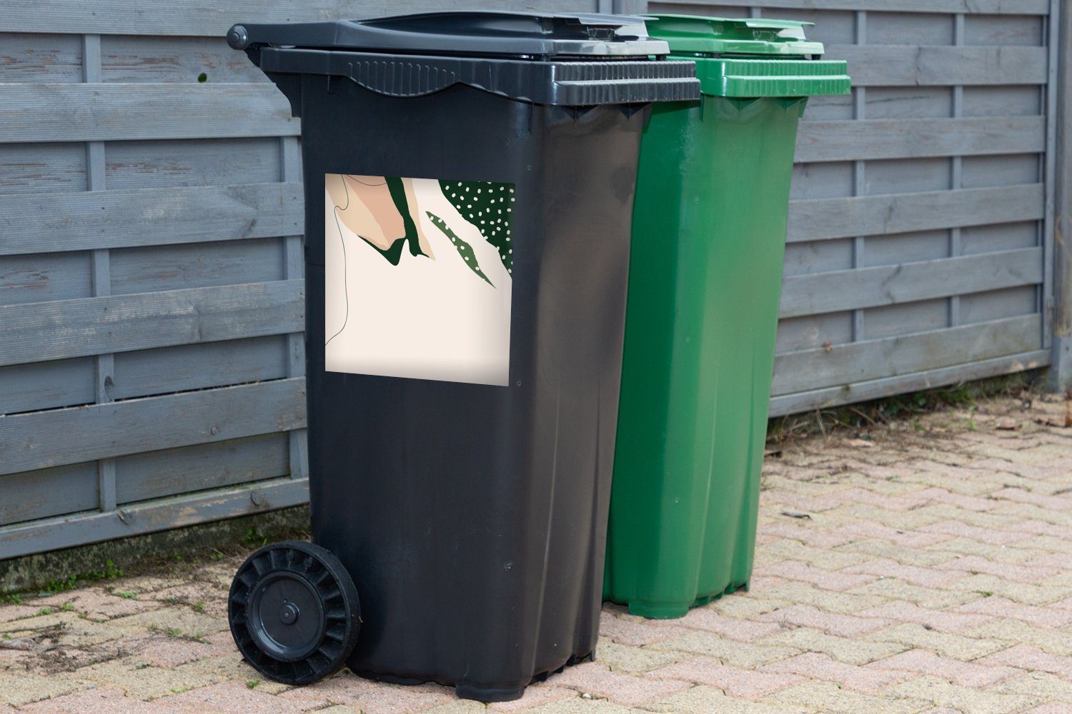 (1 - Mülleimer-aufkleber, Grün Abstrakt Abfalbehälter Sticker, Container, Blatt - MuchoWow Punkte St), Wandsticker - Mülltonne,
