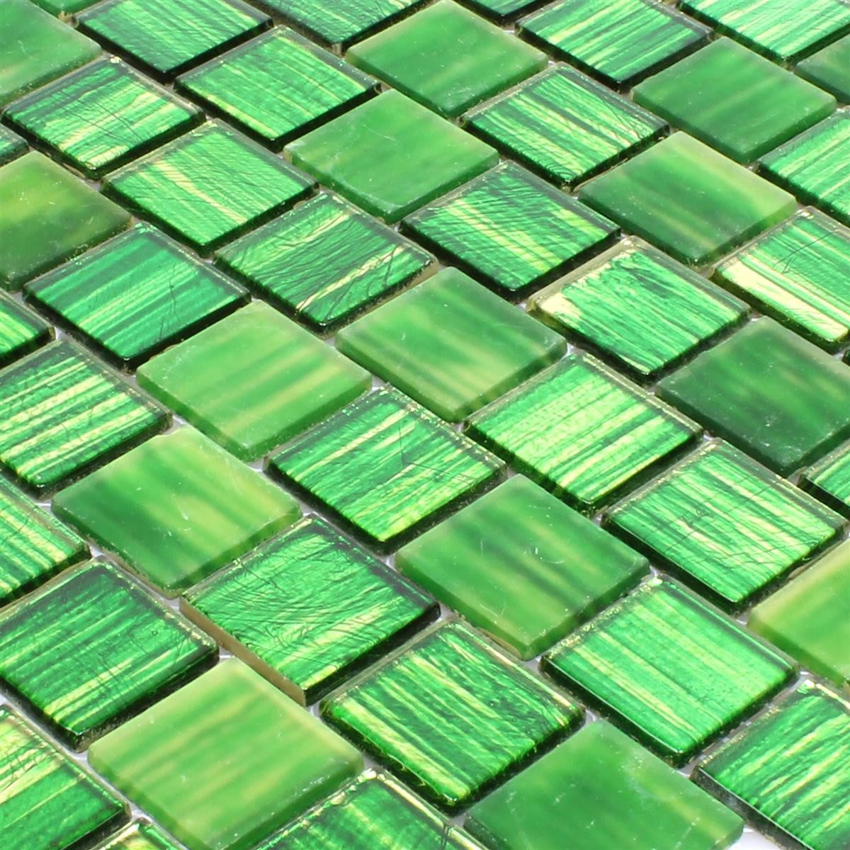 Mosafil Mosaikfliesen Glasmosaik Fliesen Lanzarote Schmal, Glas 31.800x28.600, grün-hellgrün, Verlegefertig auf ein Netz geklebt - Wasserfest