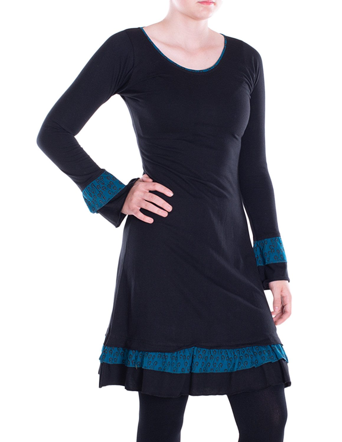 Midikleid Damen knielang Kleid Baumwolle Blumen-Muster Lagenlook-Design Rüschen
