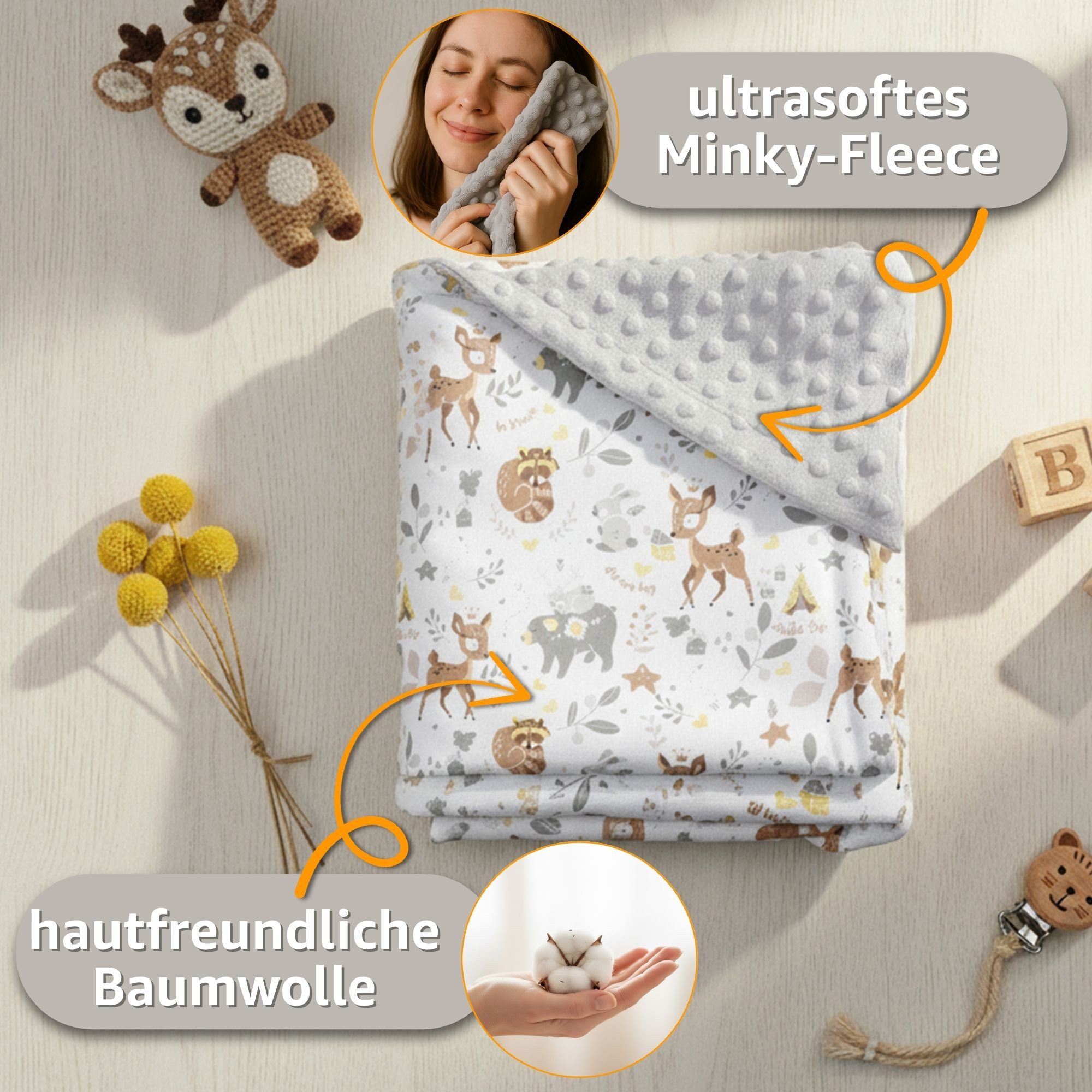 Einschlagdecke Babyschale Baby Decke 90x90 cm - Fußsack Blanket für Kinderwagen, Totsy Baby – Bild 5 von 5