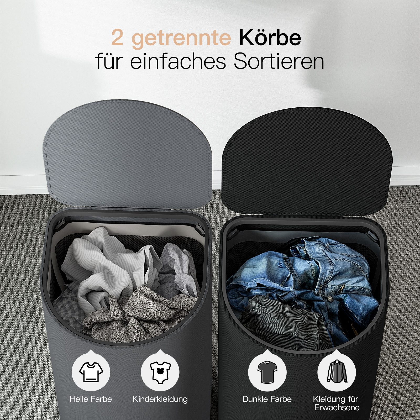 Rainsworth Wäschekorb mit Deckel, 140L Wäschesammler günstig online kaufen