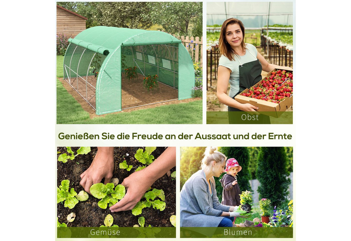 Thumbnail - MC Star Foliengewächshaus Polytunnel 3,97x3x2m, begehbar mit UV-Schutz, aufrollbaren, aufrollbaren Abdeckungen aus Stahl...