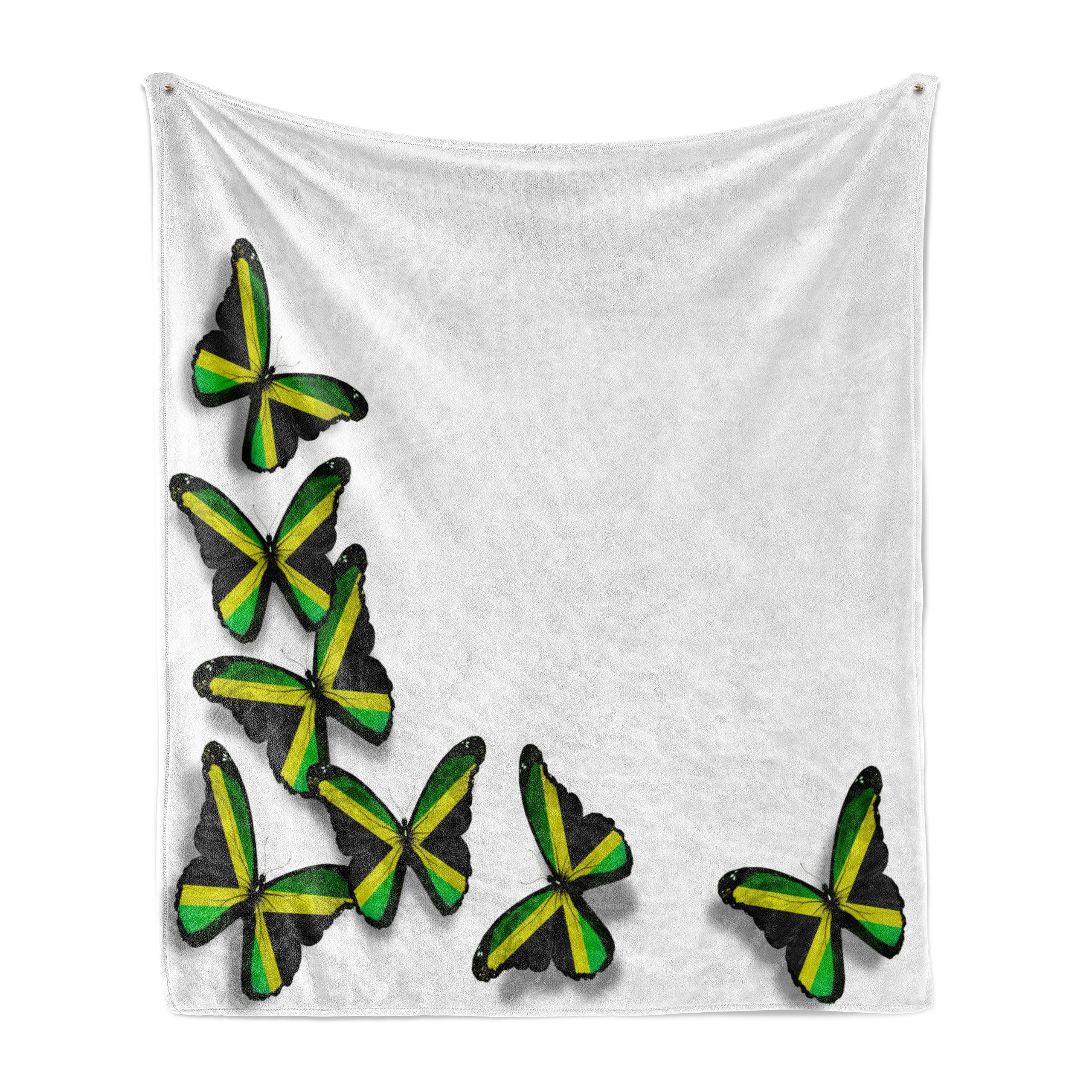 Wohndecke Gemütlicher Plüsch für den Innen- und Außenbereich, Abakuhaus, jamaikanisch Schmetterlinge mit Flagge