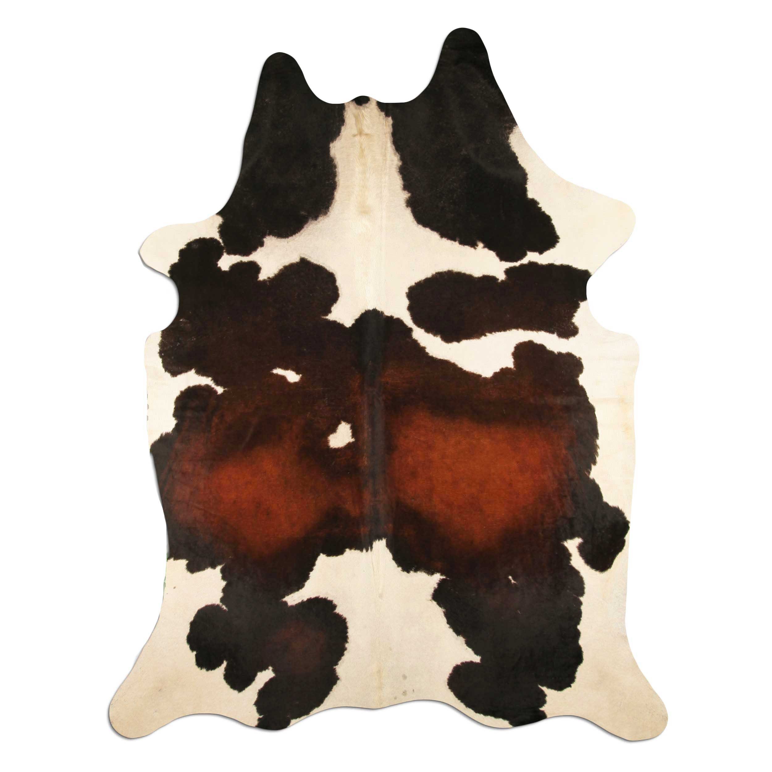 Fellteppich L220 x B175 cm - schwarz braun weiß, Livorio, Kuhfell, Premium Kuhfell Teppich, Rinderfell, Echtfell, Tricolor