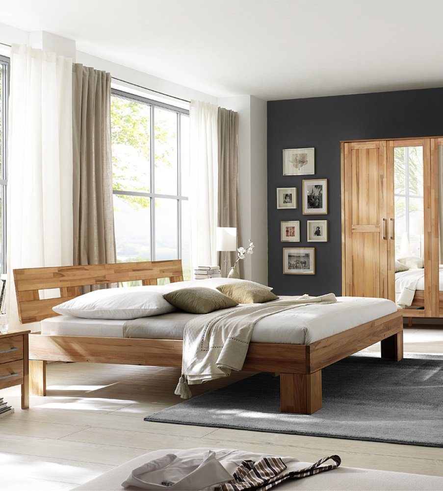 The Living Store Massivholzbett Mit Kopfteil Weiß - Holzbett
