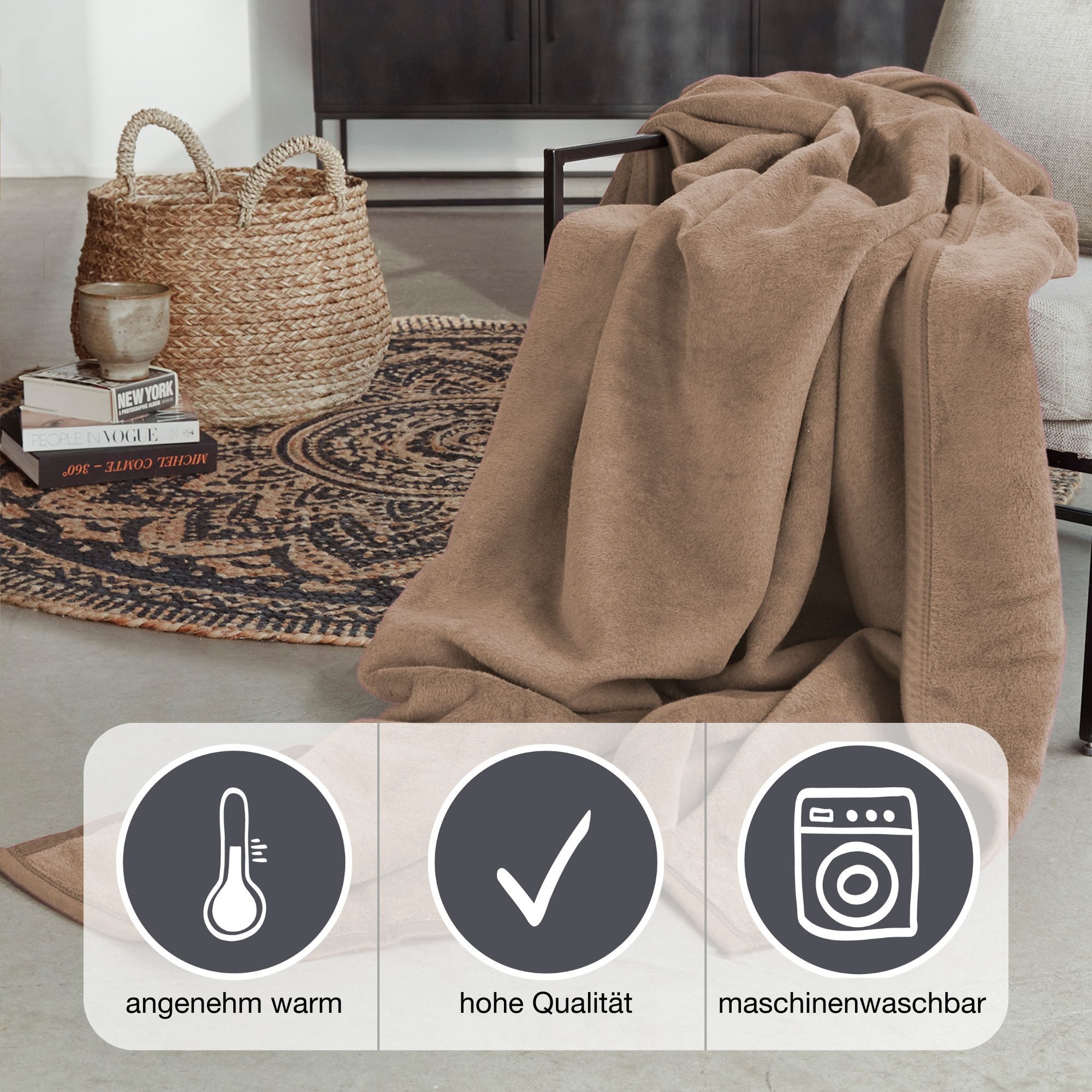 Wohndecke Luxus, IBENA, verschiedene größen, uni, kuscheldecke, premium, ma günstig online kaufen