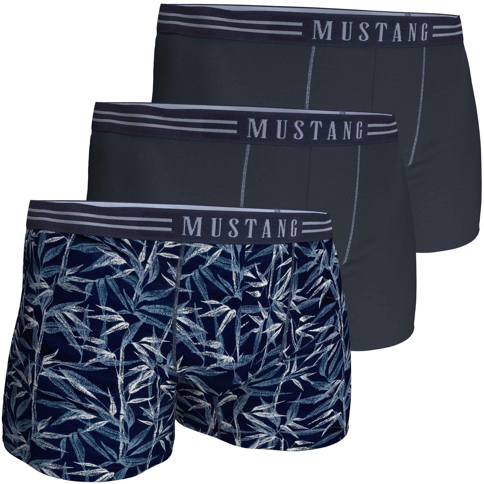 MUSTANG Boxershorts Herren Retro Vintage (Spar-Set, 3-St) 2 x navy, 1 x Bambusprint