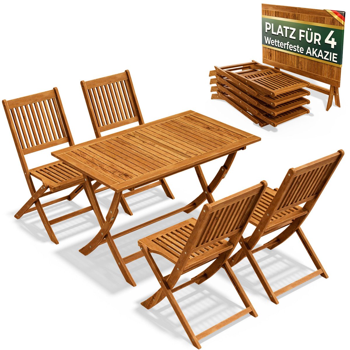 Casaria Garten-Essgruppe, (5-tlg), Gartenmöbel Set FSC®-zertifiziert Neues Modell 2026 1Tisch & 4 Stühle