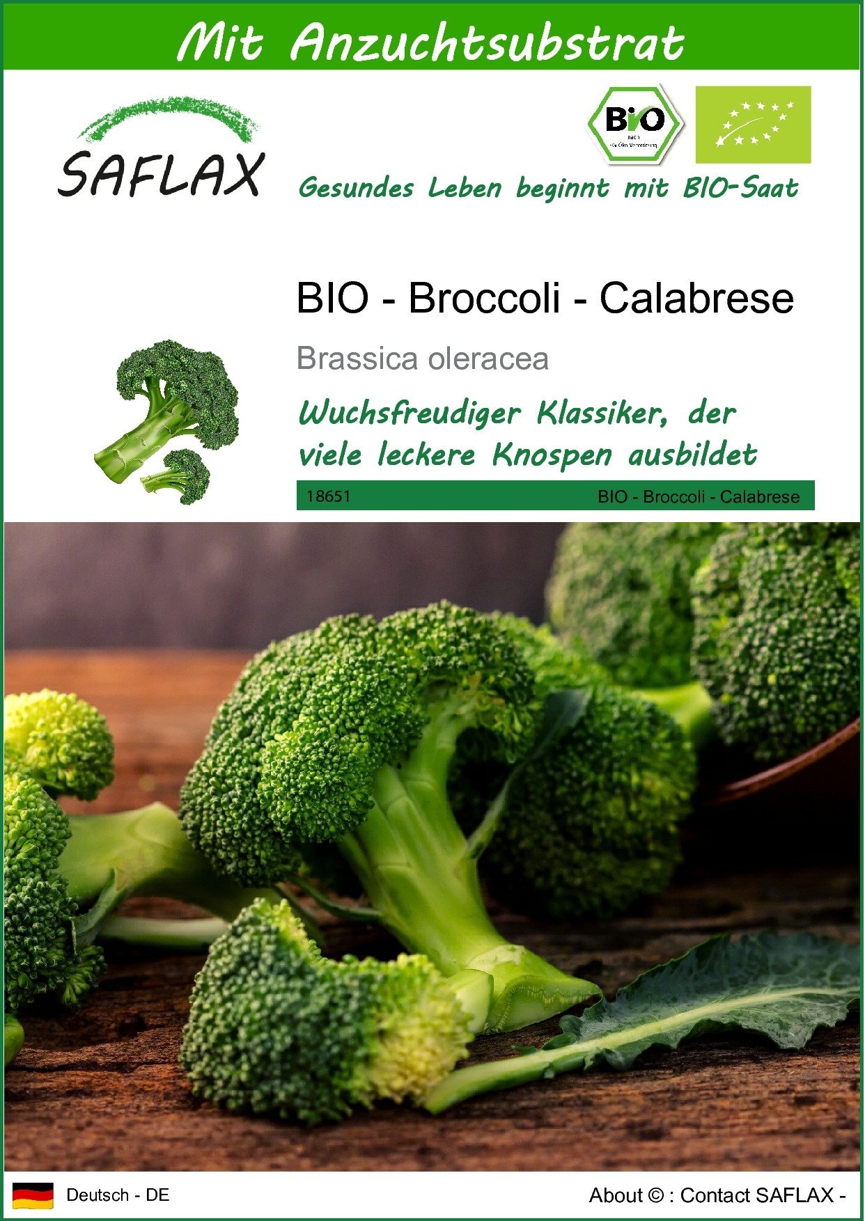 Gemüsesamen SAFLAX - Samen und Substrat - BIO - Broccoli - Calabrese