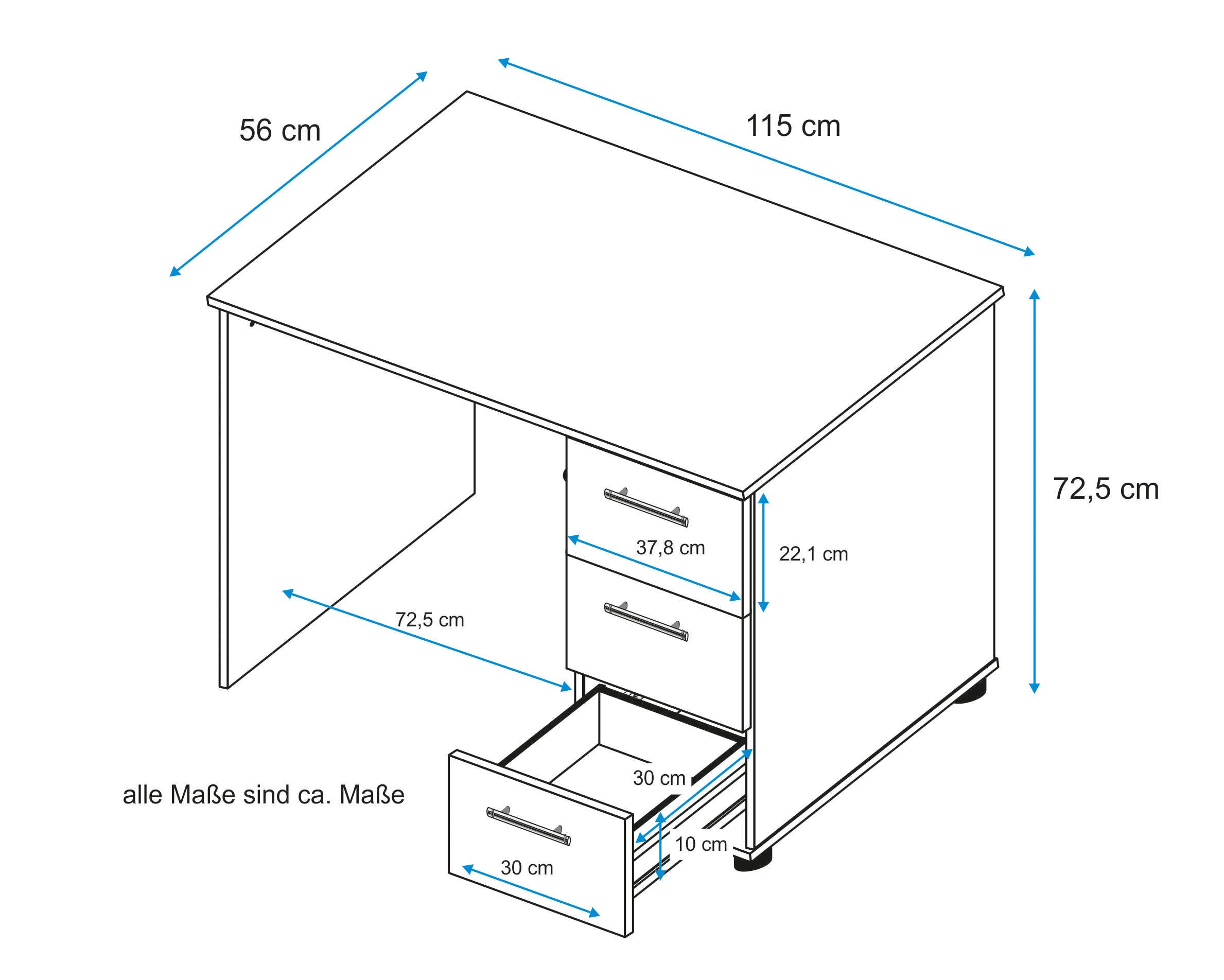 VOGL Möbelfabrik Schreibtisch Tobi, optional mit Tastaturauszug, mit 3 Schubkästen, Breite 115 cm, Made in Germany