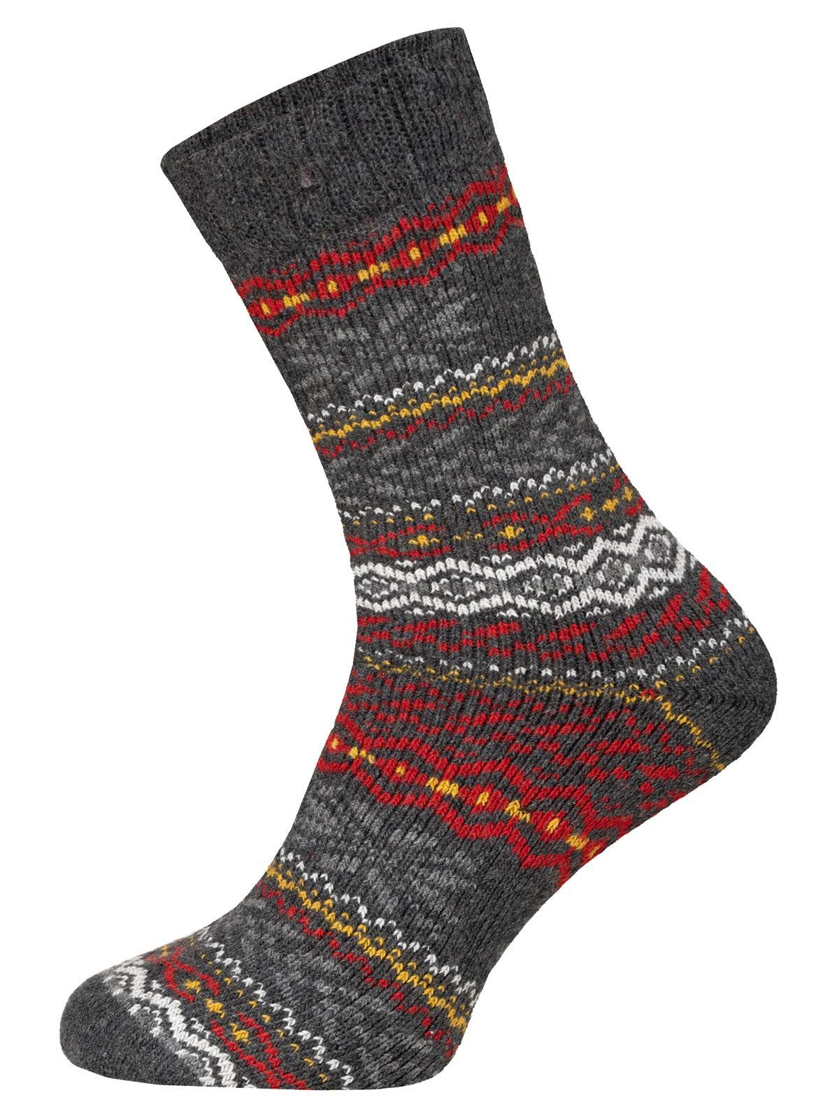HomeOfSocks Socken 45% Wollsocken Hyggeliges Norweger Design 2er Pack Dicke Wollsocken Fröhlich Bunten Muster Druckarmer Zehennaht
