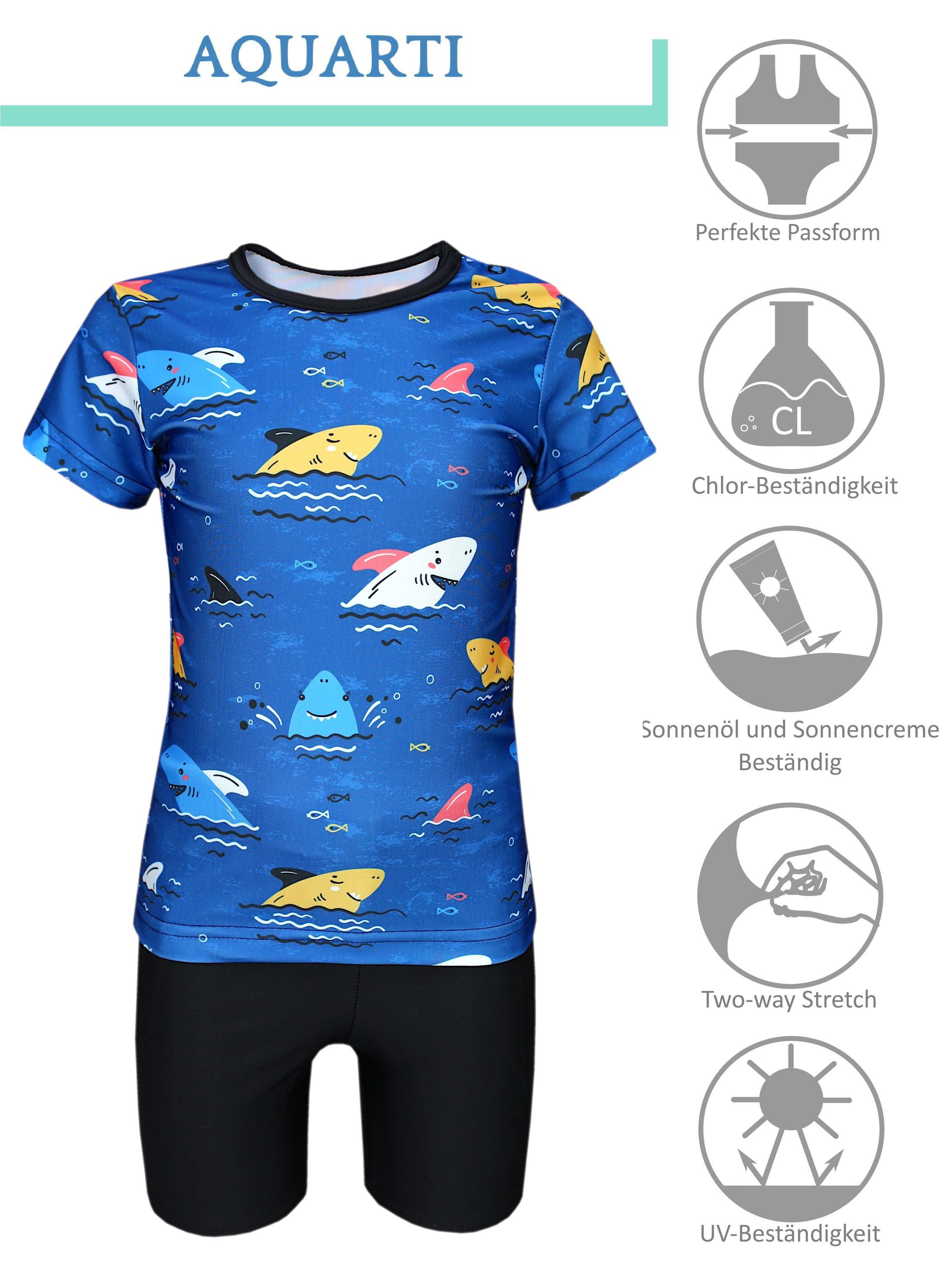 Aquarti Badeanzug Baby Jungen Zweiteiliger Kinder Badeanzug T-Shirt Badehose UV-Schutz