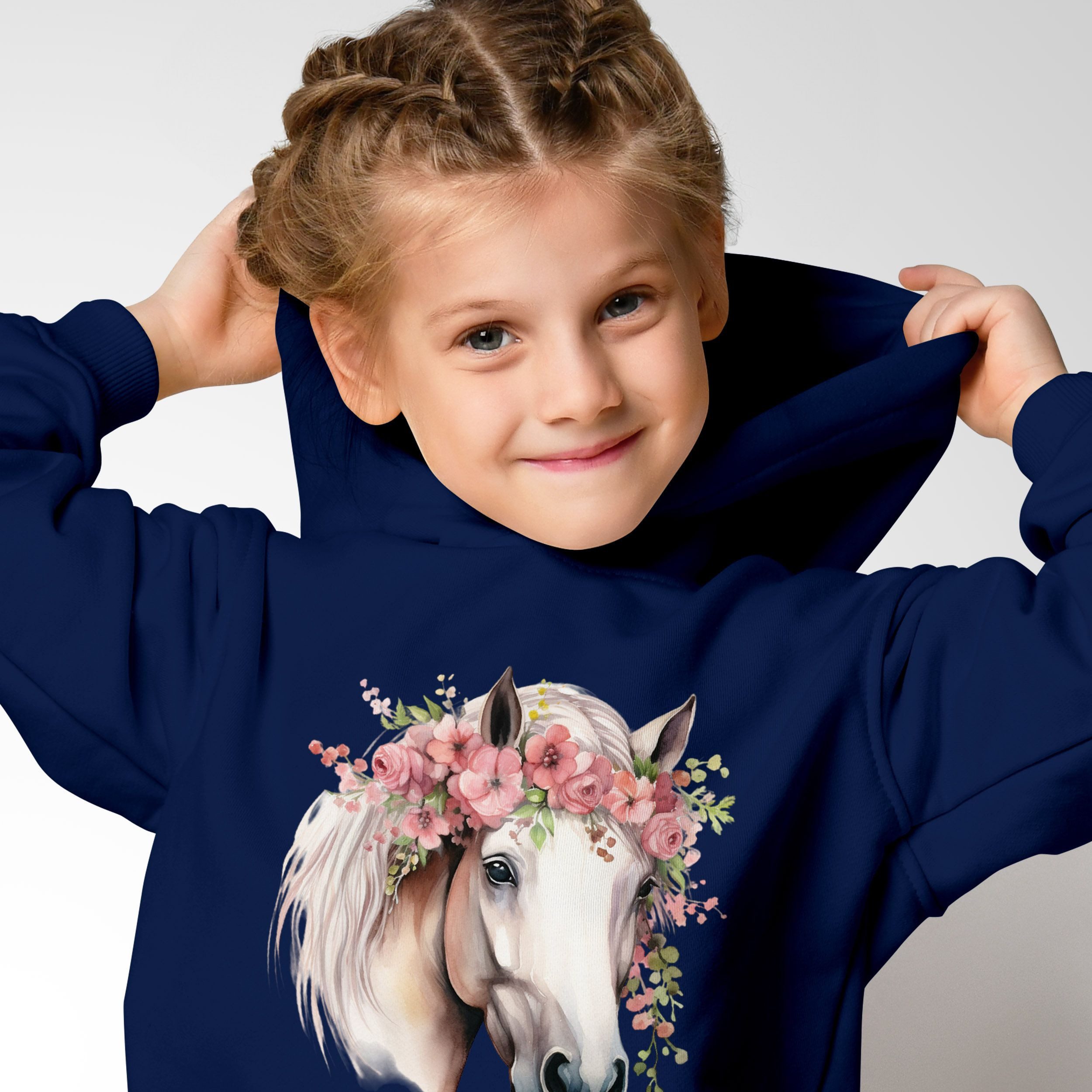 SpecialMe Hoodie Kinder Hoodie Mädchen Pferdekopf mit Blumen Mädchengeschenke Pferde – Bild 4 von 4