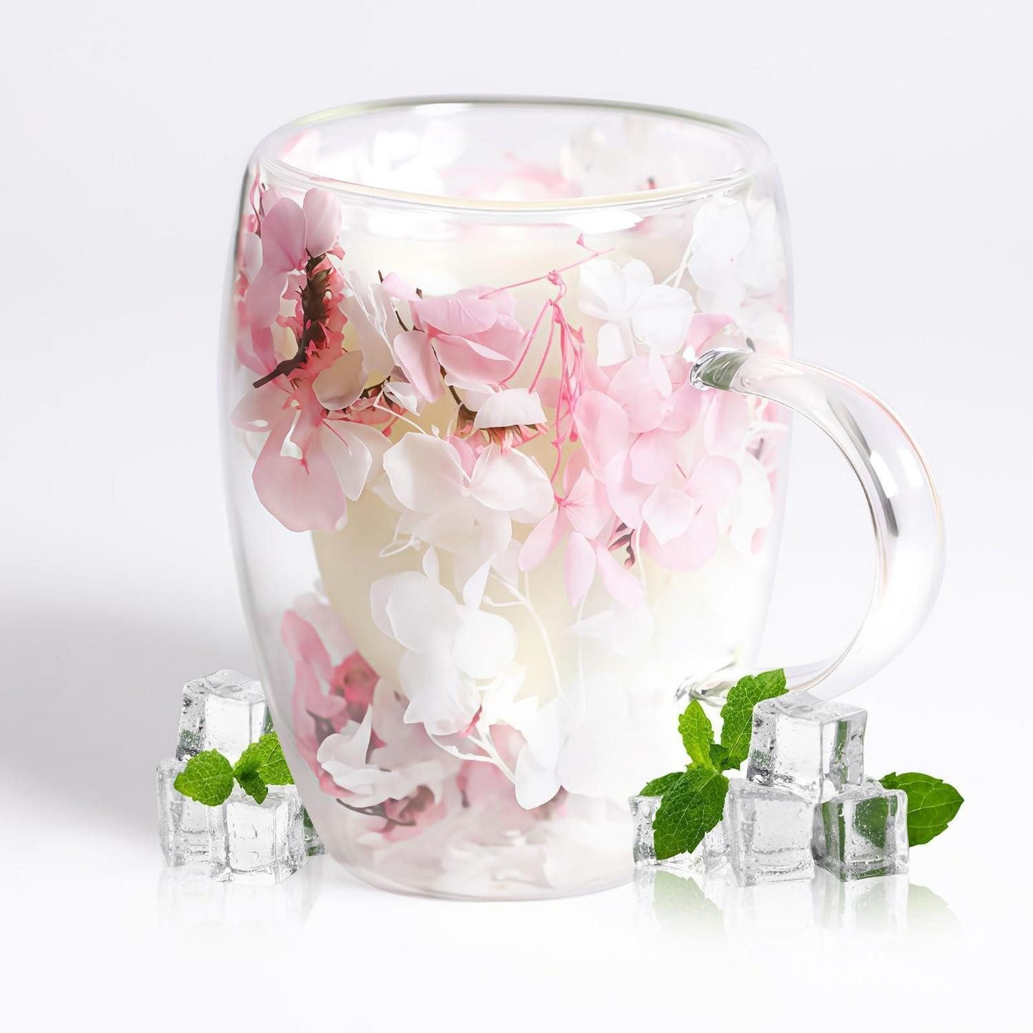 LuxusKollektion Latte-Macchiato-Glas Doppelwandiges Kaffee/Tee Glas Blumen 350ml, Glas