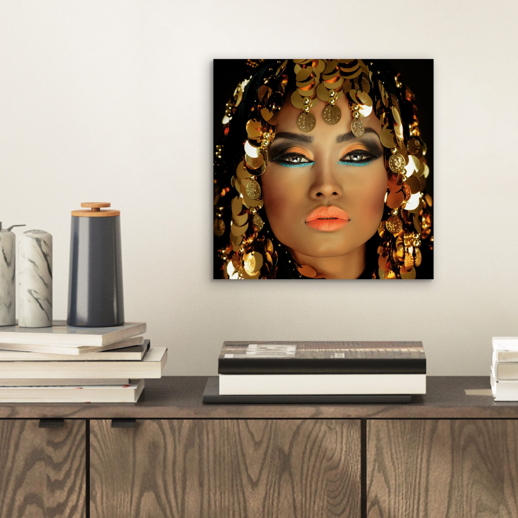 MuchoWow Metallbild Frau - Kleopatra - Gold - Schmuck - Make-up - Luxus, In günstig online kaufen