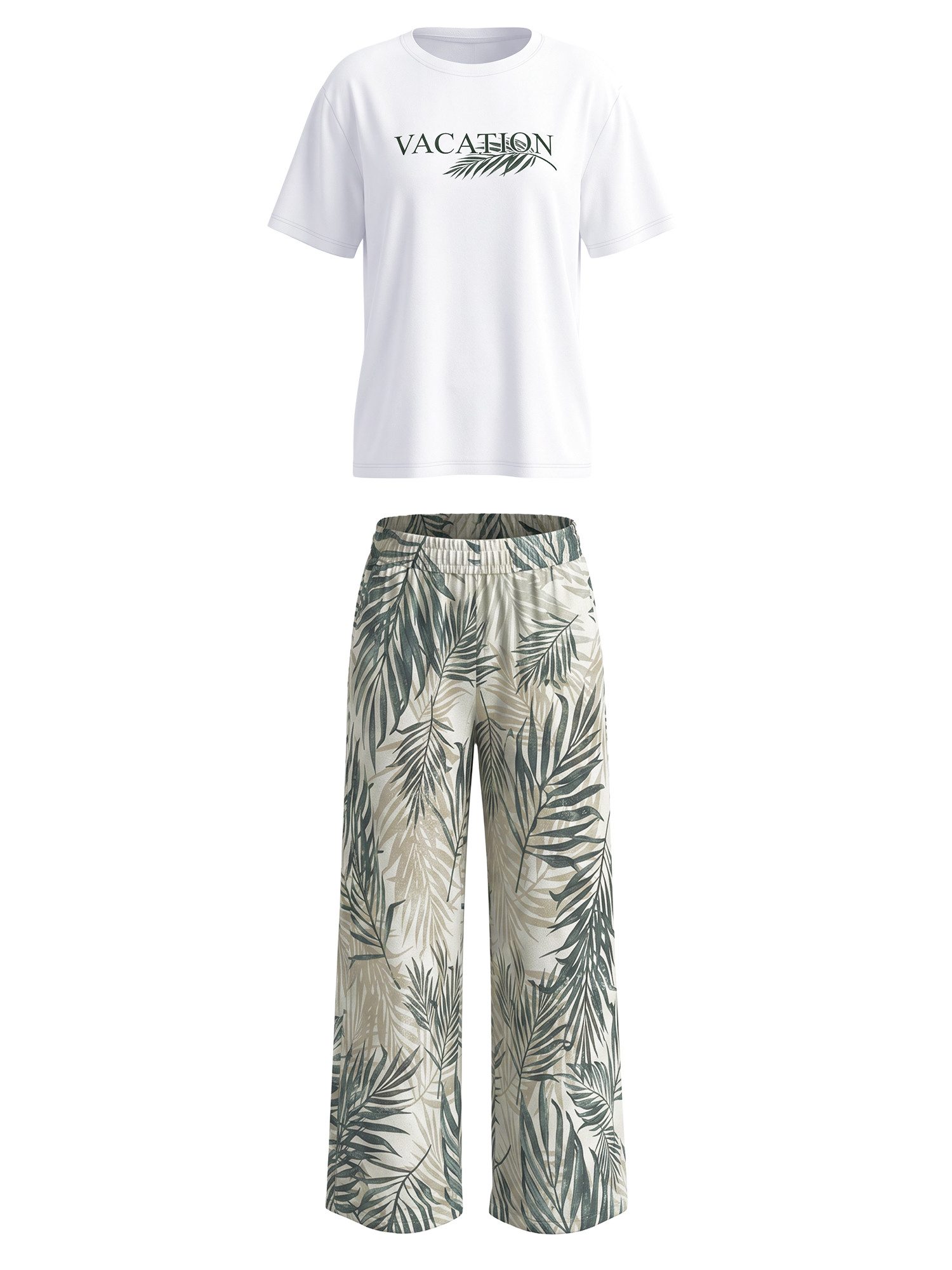 Imily Bela Hausanzug Damen Lässiges Heimset (Set, 2 tlg., Einfaches T-Shirt + Hochgeschnittene Weite Hose) mit Rundhalsausschnitt