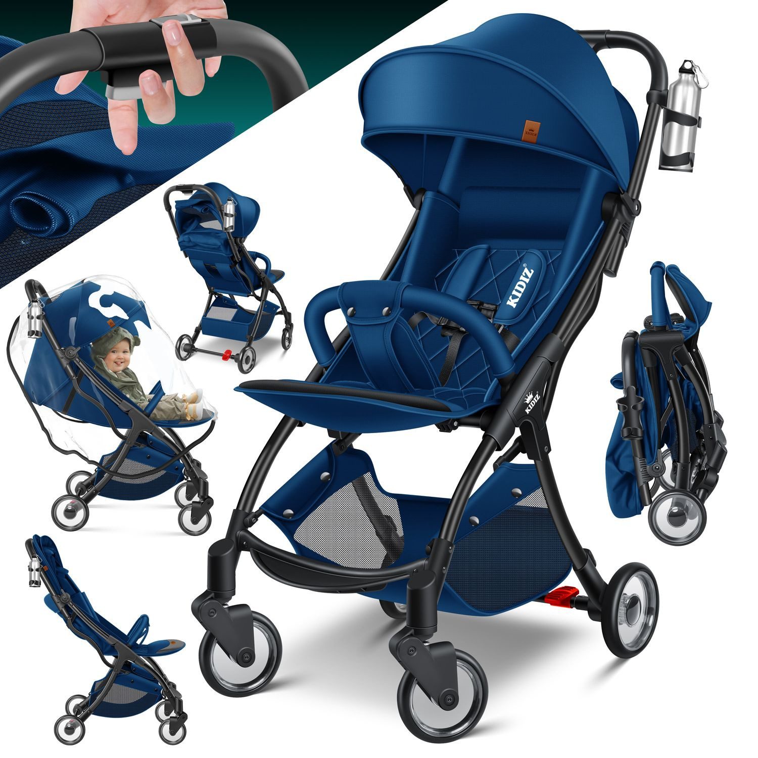 Kombi-Kinderwagen Sportwagen Faltbar, Buggy mit verstellbaren Rückenlehnen & 360° Räder