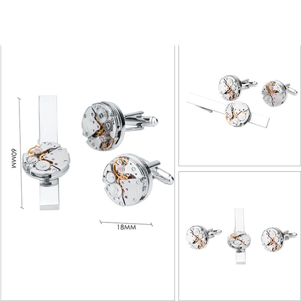 Invanter Manschettenknöpfe Set mit Manschettenknöpfen für aus mechanischem und (2-Paar), Weihnachtsgeschenke Geschenkbox Männer,ink Look Krawattenklammer