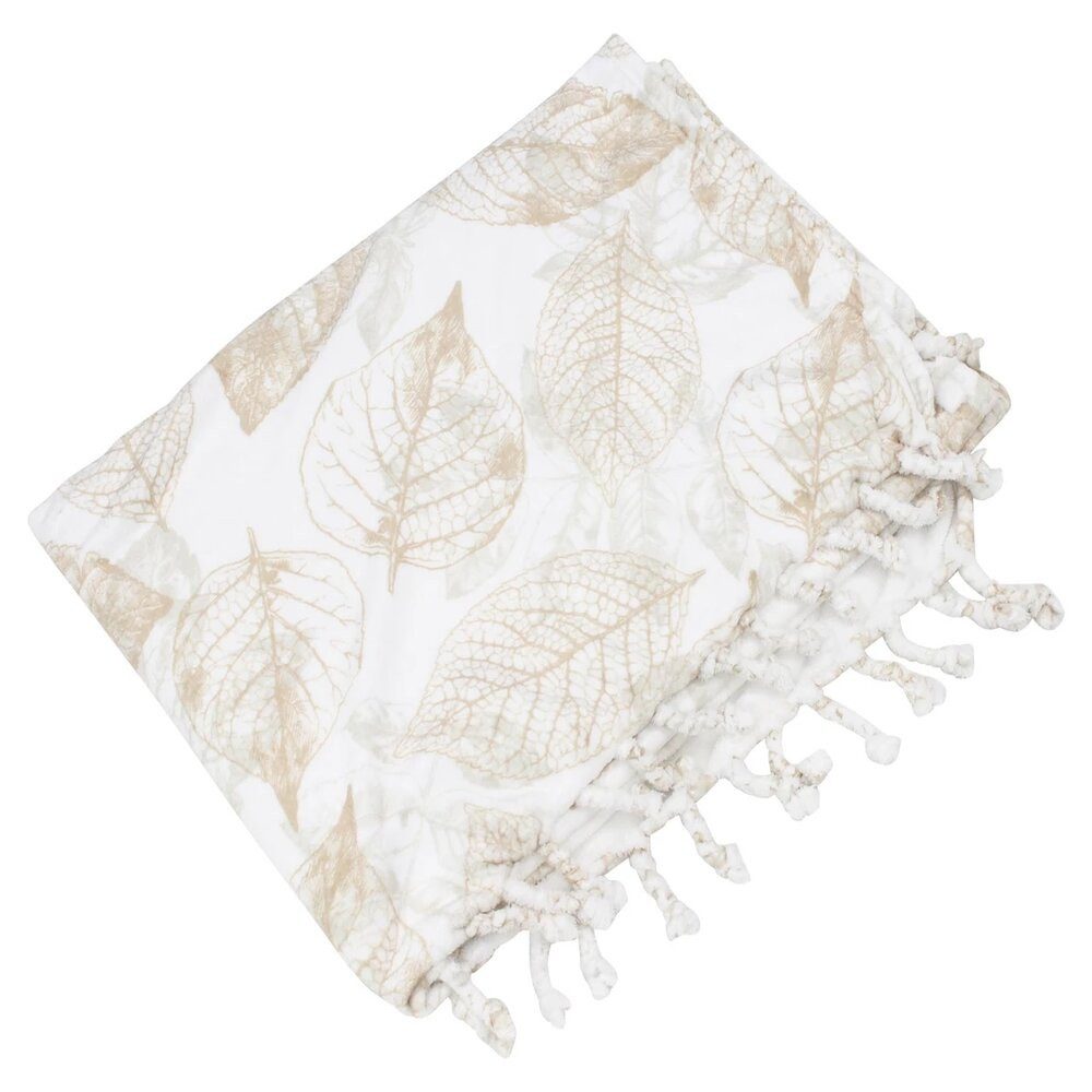 Wohndecke Kuscheldecke Blätter Weich Fransen 140 x 200 Weiß Decke Wohnzimmer, Home-trends24.de, Extra weich