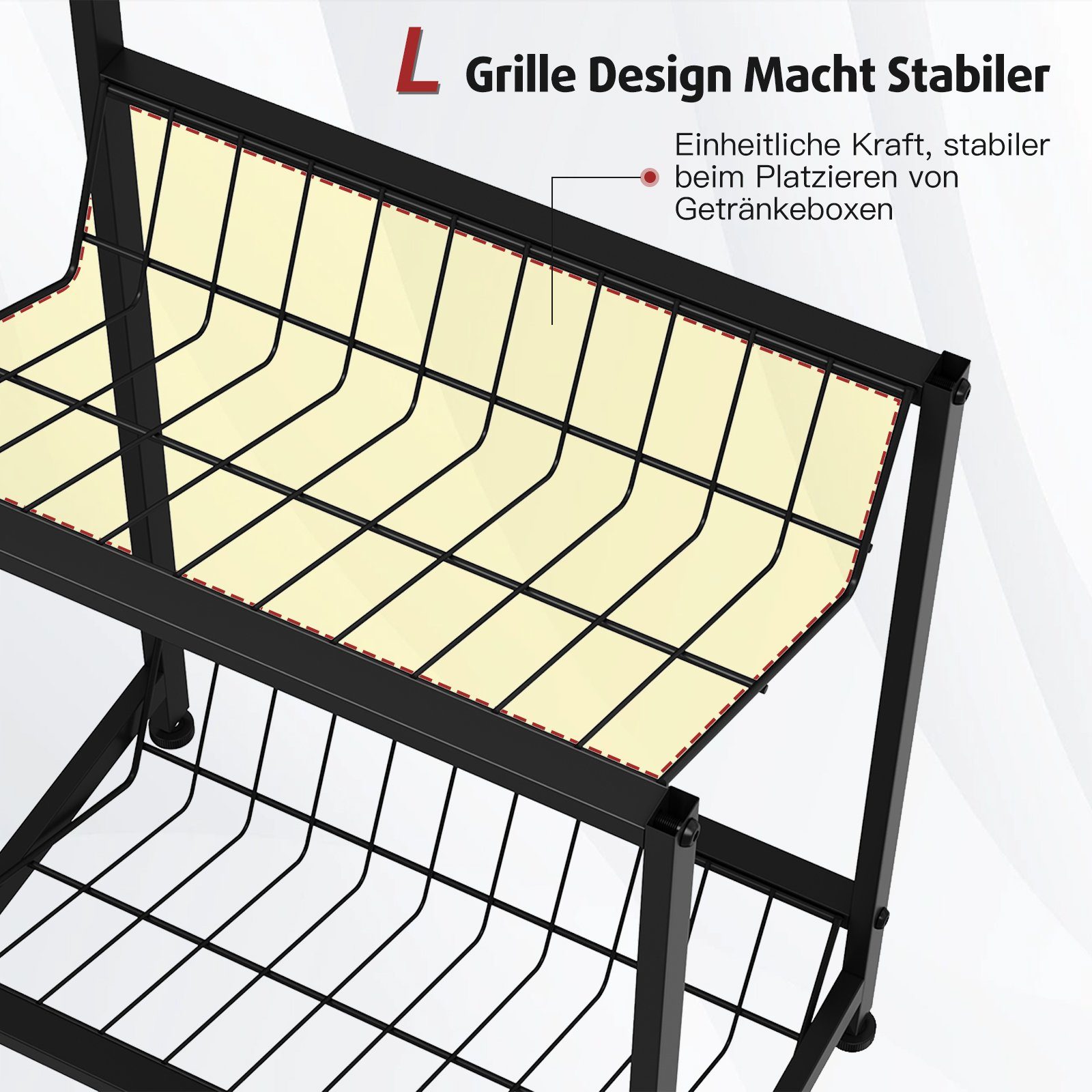 Rainsworth Standregal Getränkekistenregal mit Gitterhalterung, 6-8 Regal Kisten, für Weinkisten für Schwarz, mit Schwarz. Wasserkasten Getränkeregal Kistenregal Verstellbaren 103cm Weinregal Füßen, Getränkekisten