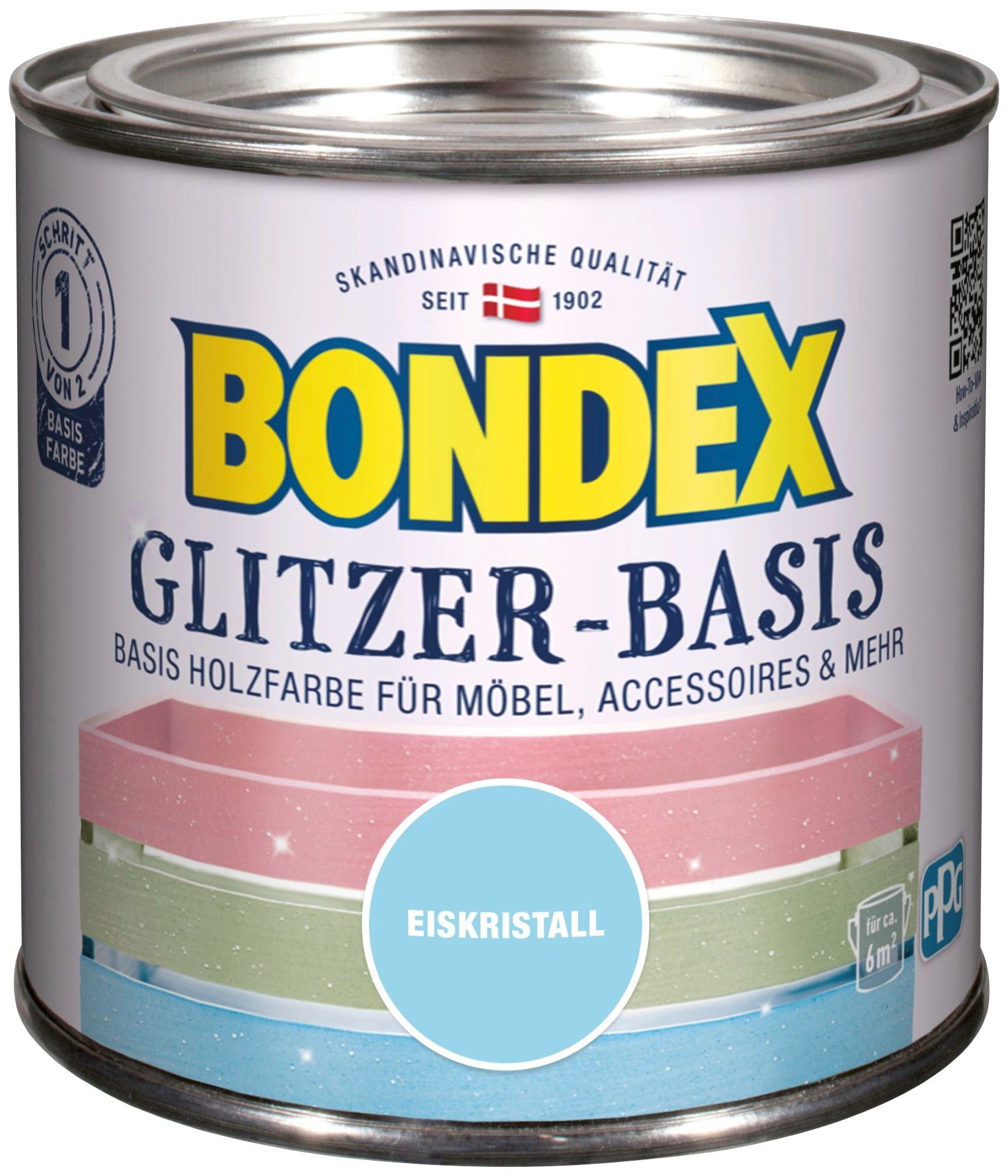 Bondex Bastelfarbe GLITZER-BASIS, Basis Holzfarbe für Möbel & Accessoires, 0,5 l Eiskristal