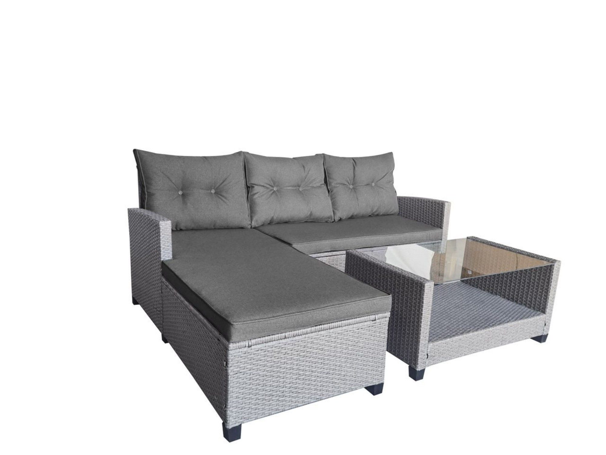 Happy Home Gartensofa Ecklounge-Set 8tlg. graues Rattan mit Sitzkissen in grau