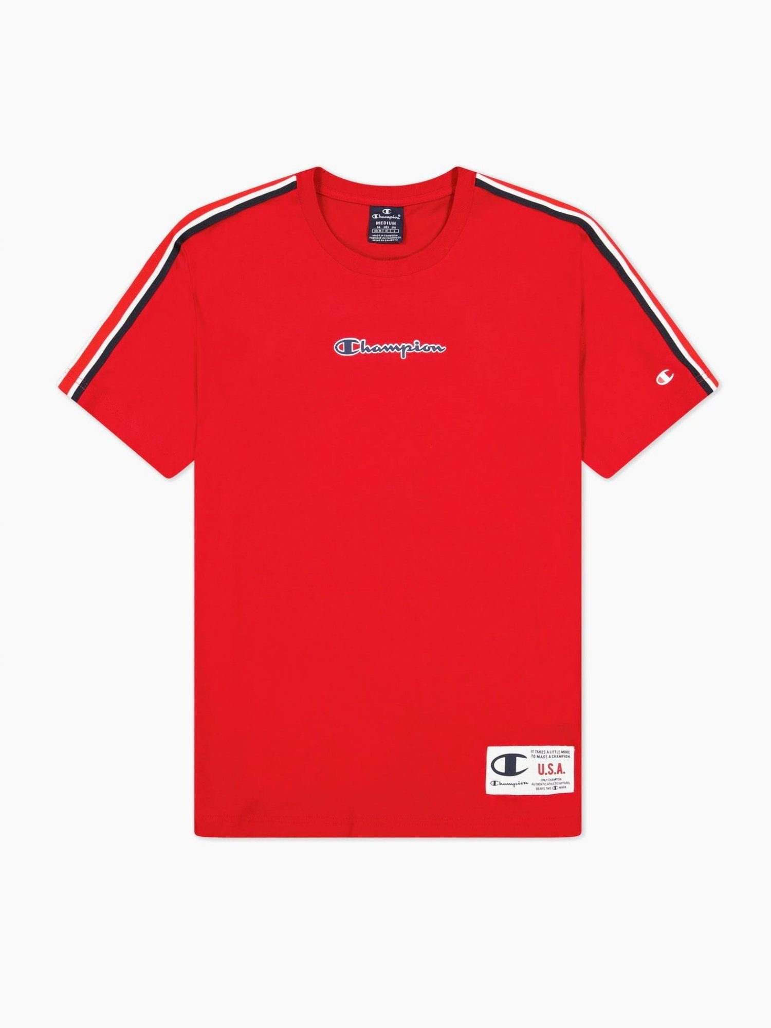 und Kontrastdetails mit Champion Baumwoll-T-Shirt T-Shirt Shirt rot