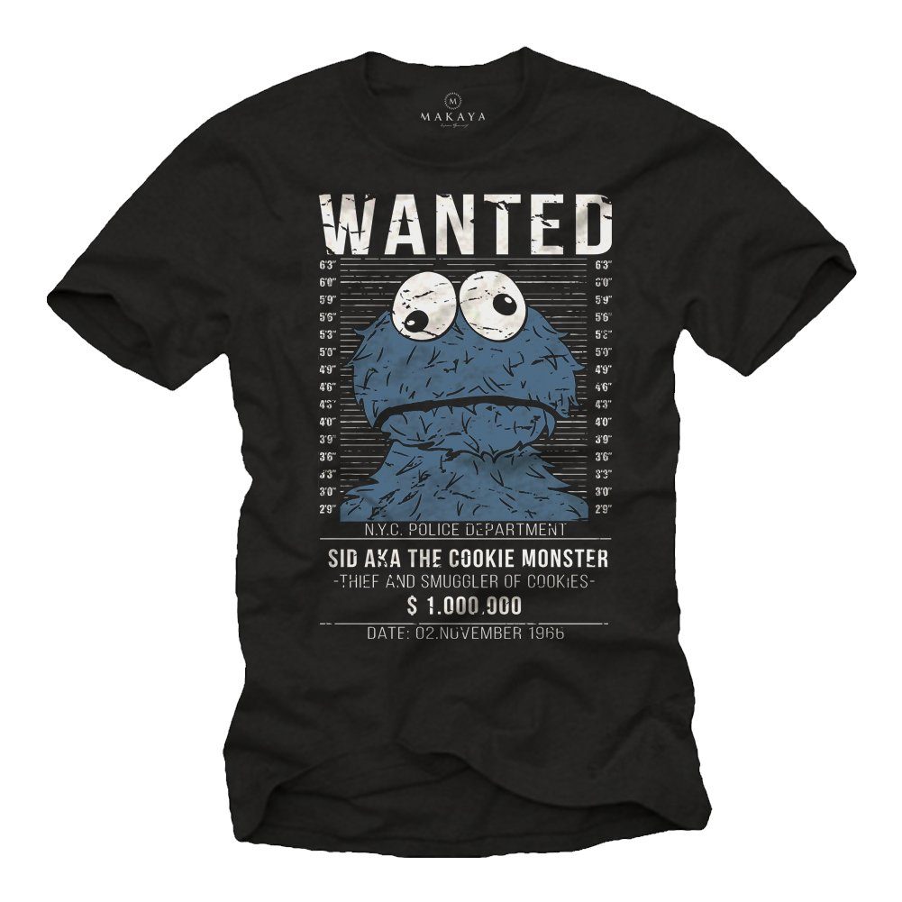 Männer Schwarz Baumwolle Fun Motiv Druck, mit T-Shirt Geschenke für Lustige Funshirt MAKAYA Coole aus Wanted Sprüche