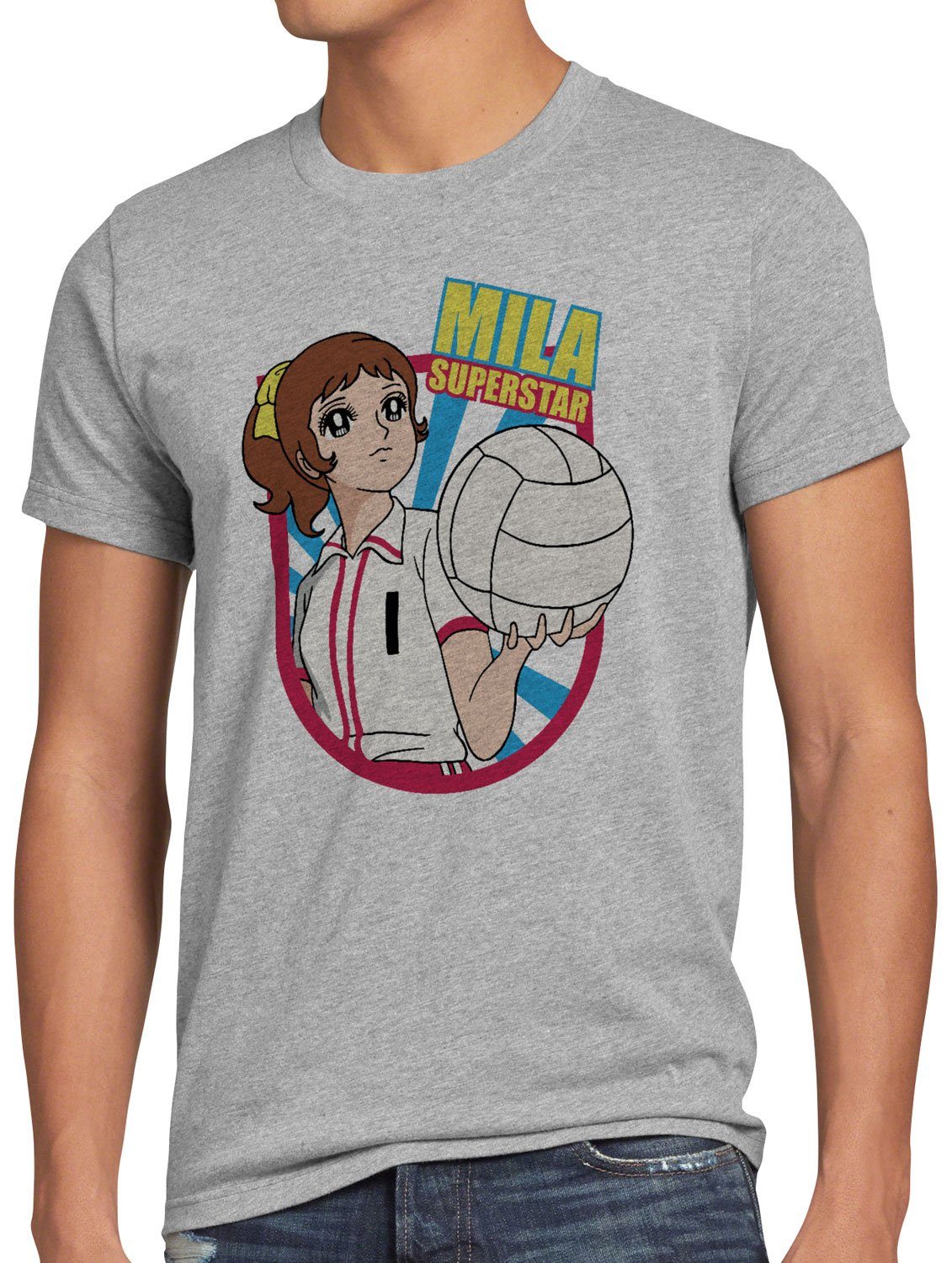 style3 Print-Shirt Herren T-Shirt Mila Superstar volleyball team japan grau meliert