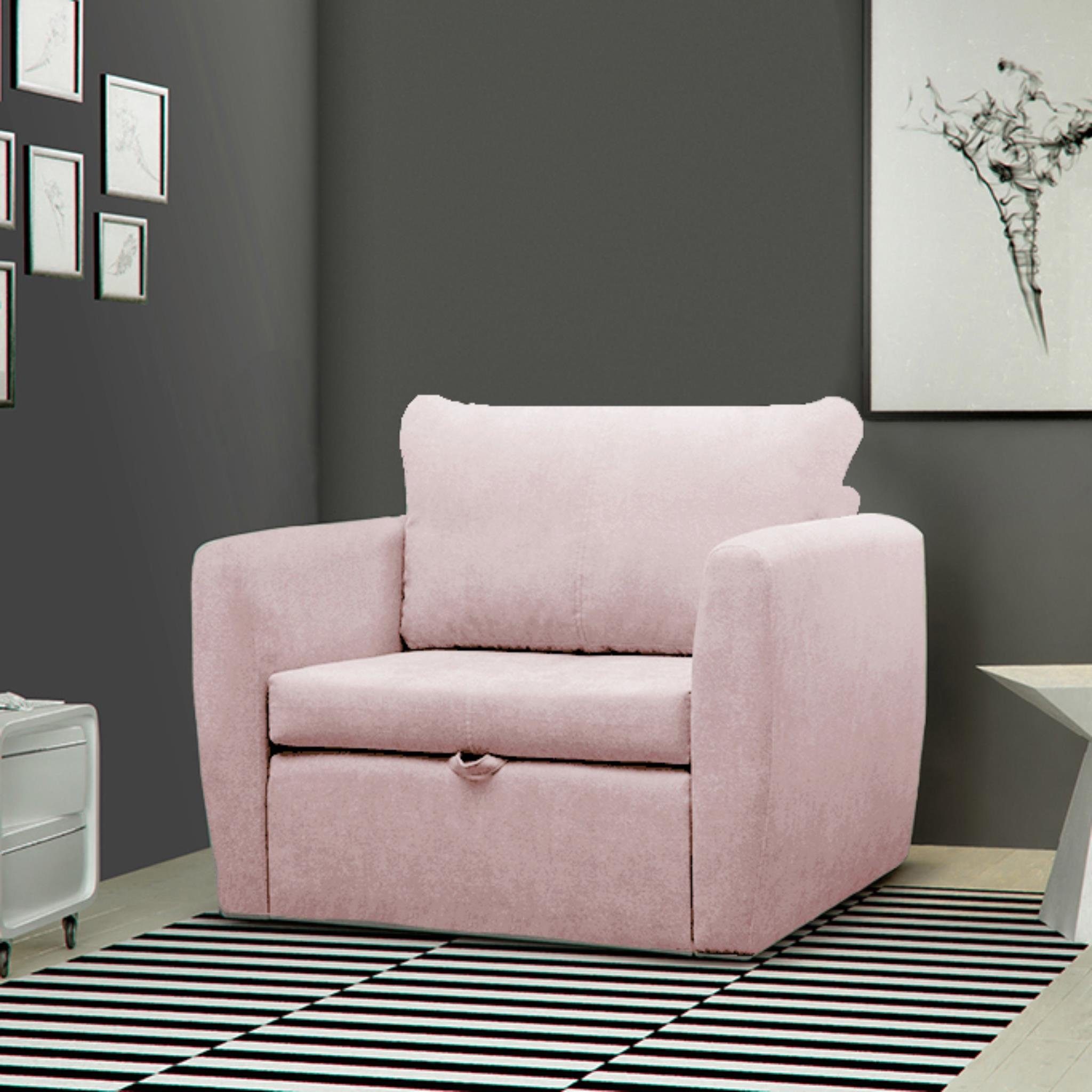 Beautysofa Relaxsessel Kamel (Modern 1-Sitzer Sofa, Wohnzimmersessel), mit Schlaffunktion, Bettkasten, Polstersessel Rosa (alfa 02)